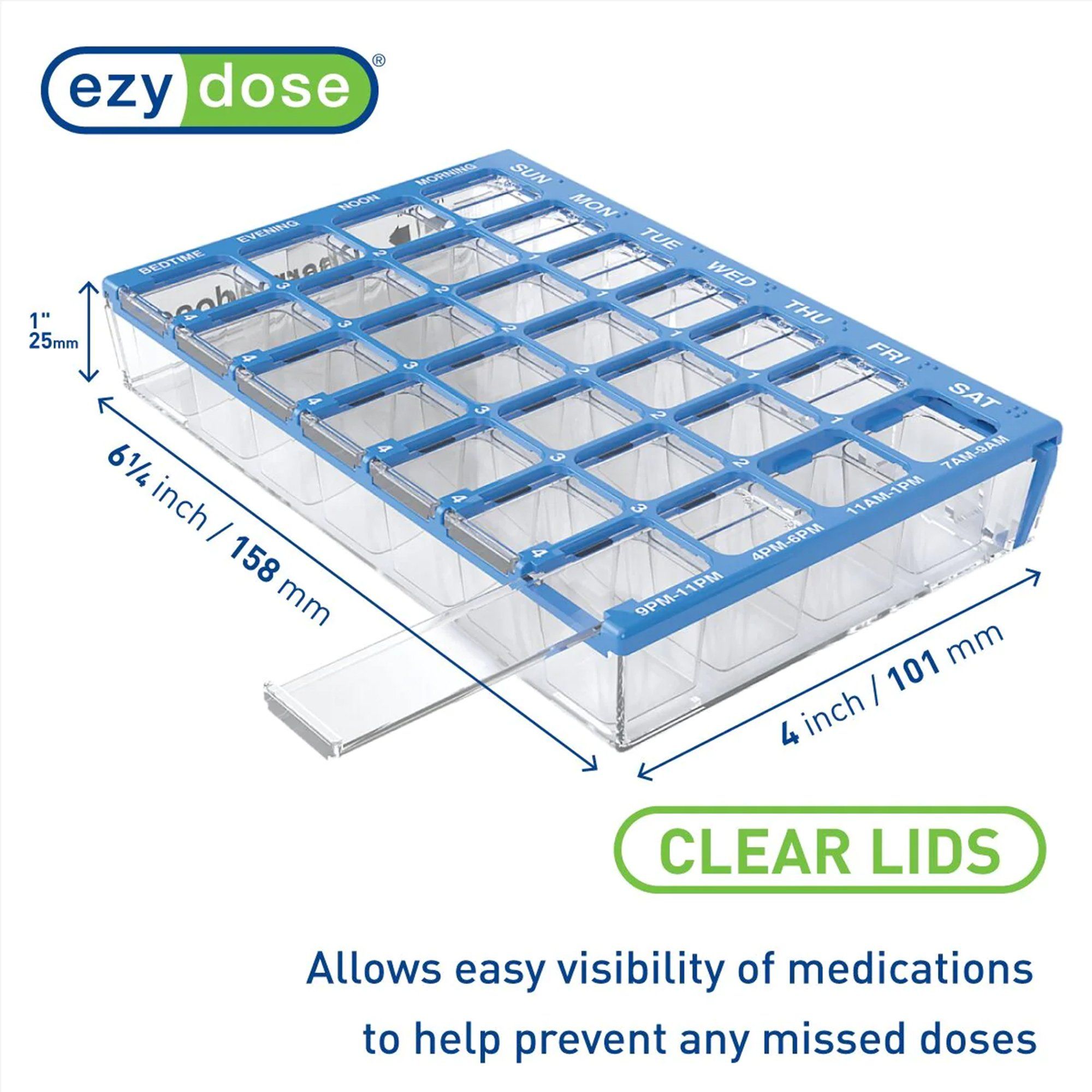 Ezy Dose Weekly (7-Day) Pharmadose Pill Organizer, 4 Times a Day Pill Planner - Small