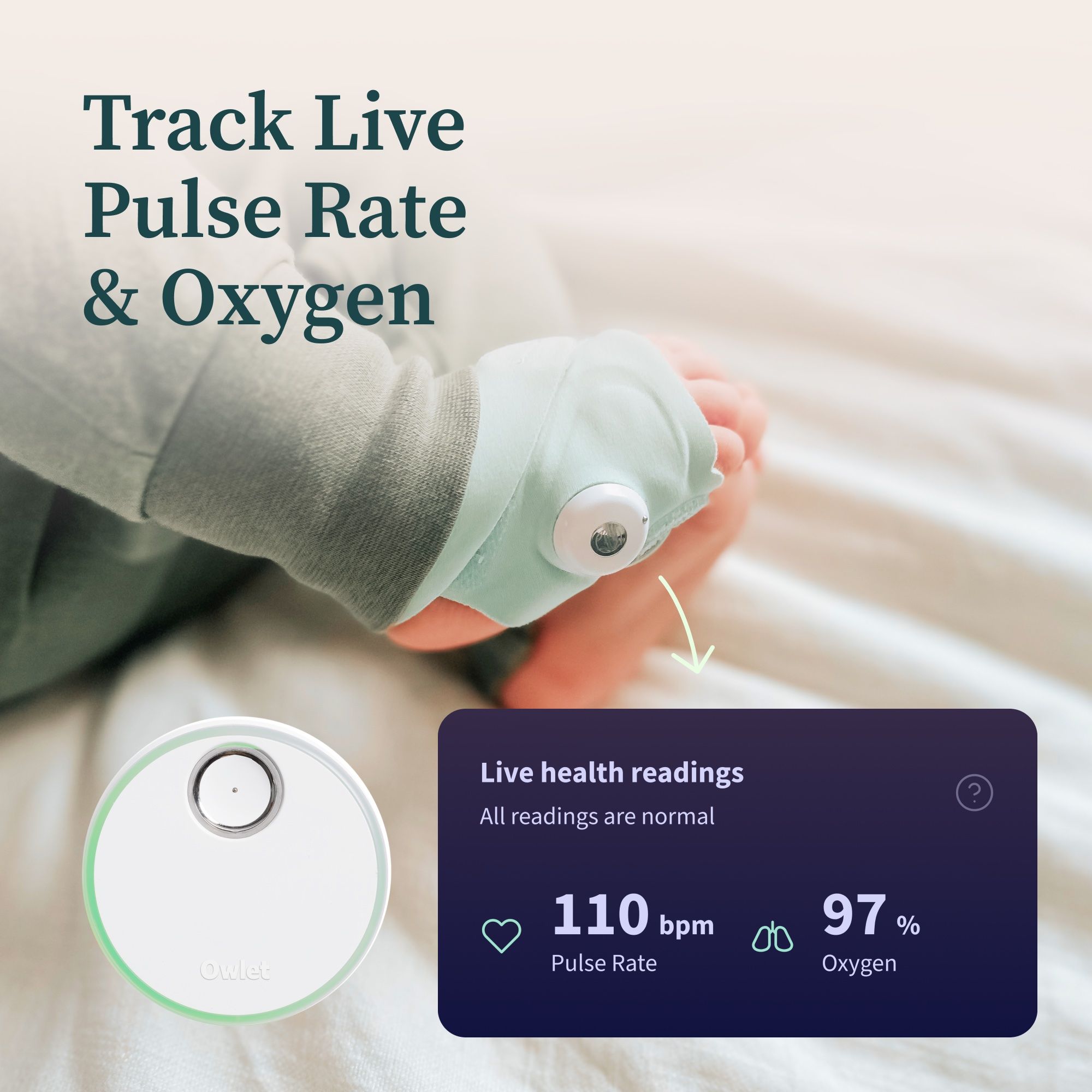 Owlet® Dream Duo 2 Smart Baby Monitor: FDA-Cleared Dream Sock® plus Cam 2 HD WiFi Video - Mint