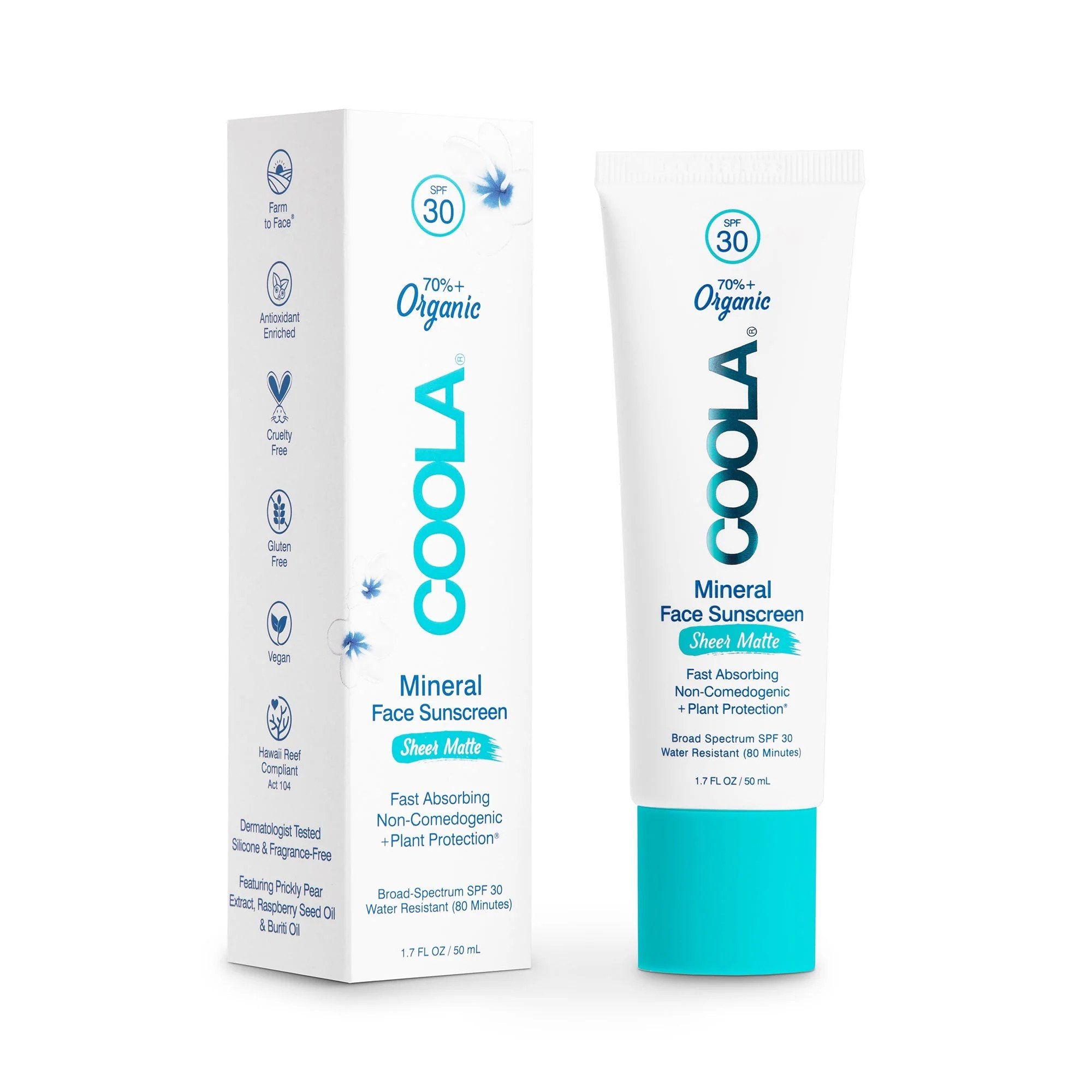 COOLA Mineral Face Organic Tinted Sunscreen Lotion, Sheer Matte, SPF 30 – 1.7 fl oz