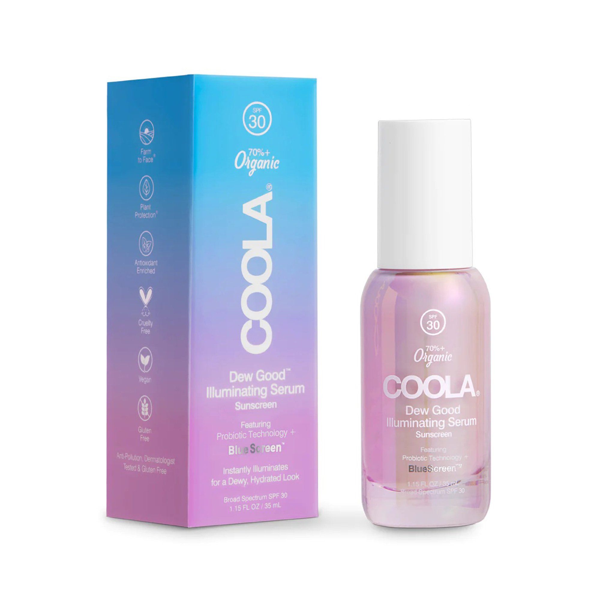 COOLA Dew Good Illuminating Serum Sunscreen Pump with Probiotic Technology, SPF 30 - 1.5 fl oz