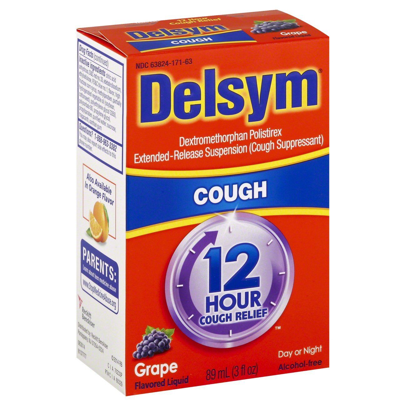 Delsym Adult Cough Suppressant Liquid, Grape Flavor - 3 fl oz