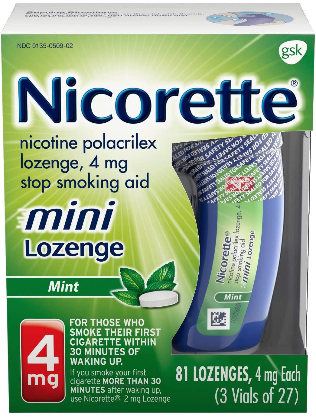 Nicorette Mini Lozenge to Stop Smoking, 4 mg, Mint Flavor - 81 ct