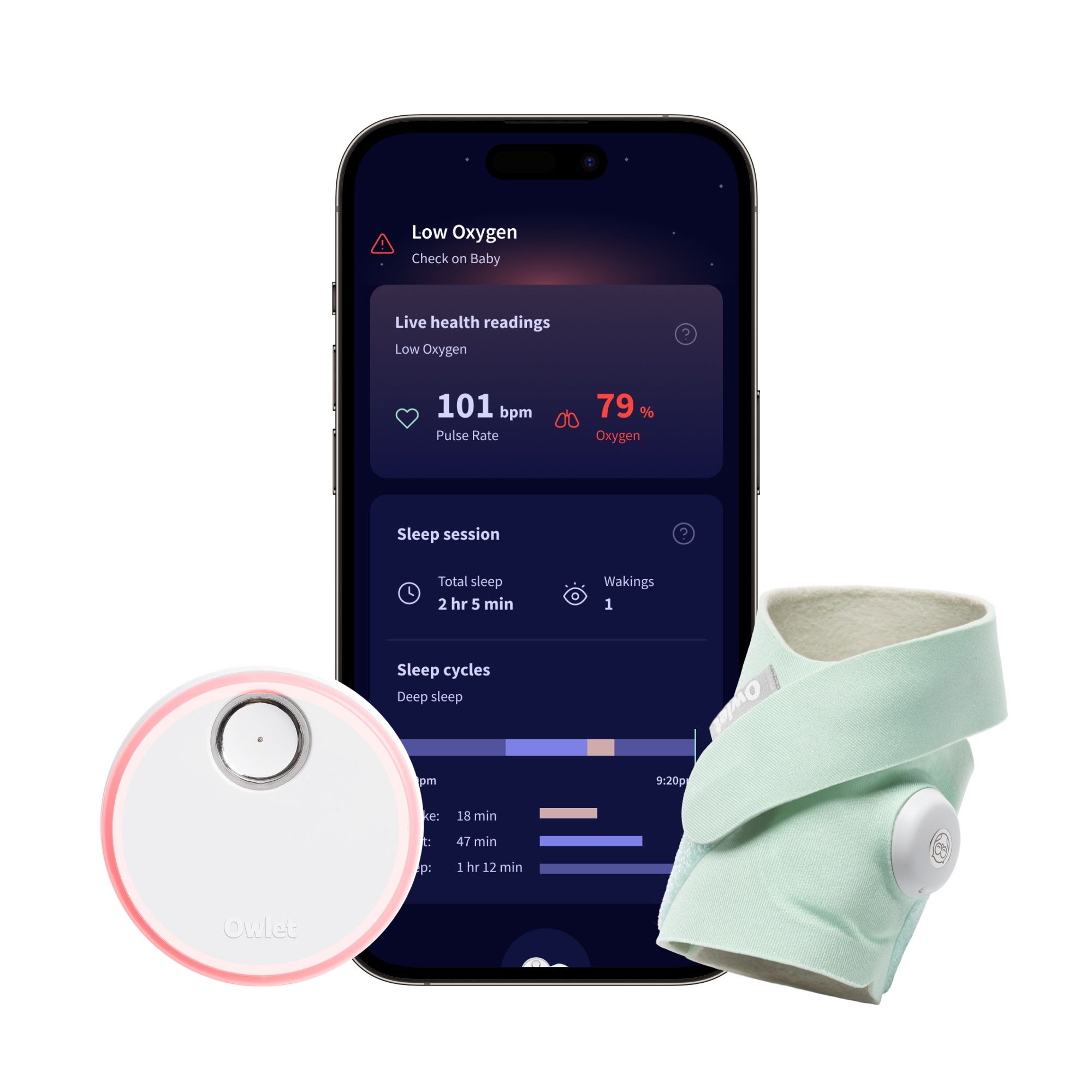 Owlet Dream Sock® - FDA-Cleared Smart Baby Monitor with Live Health Readings & Notifications - Mint Green