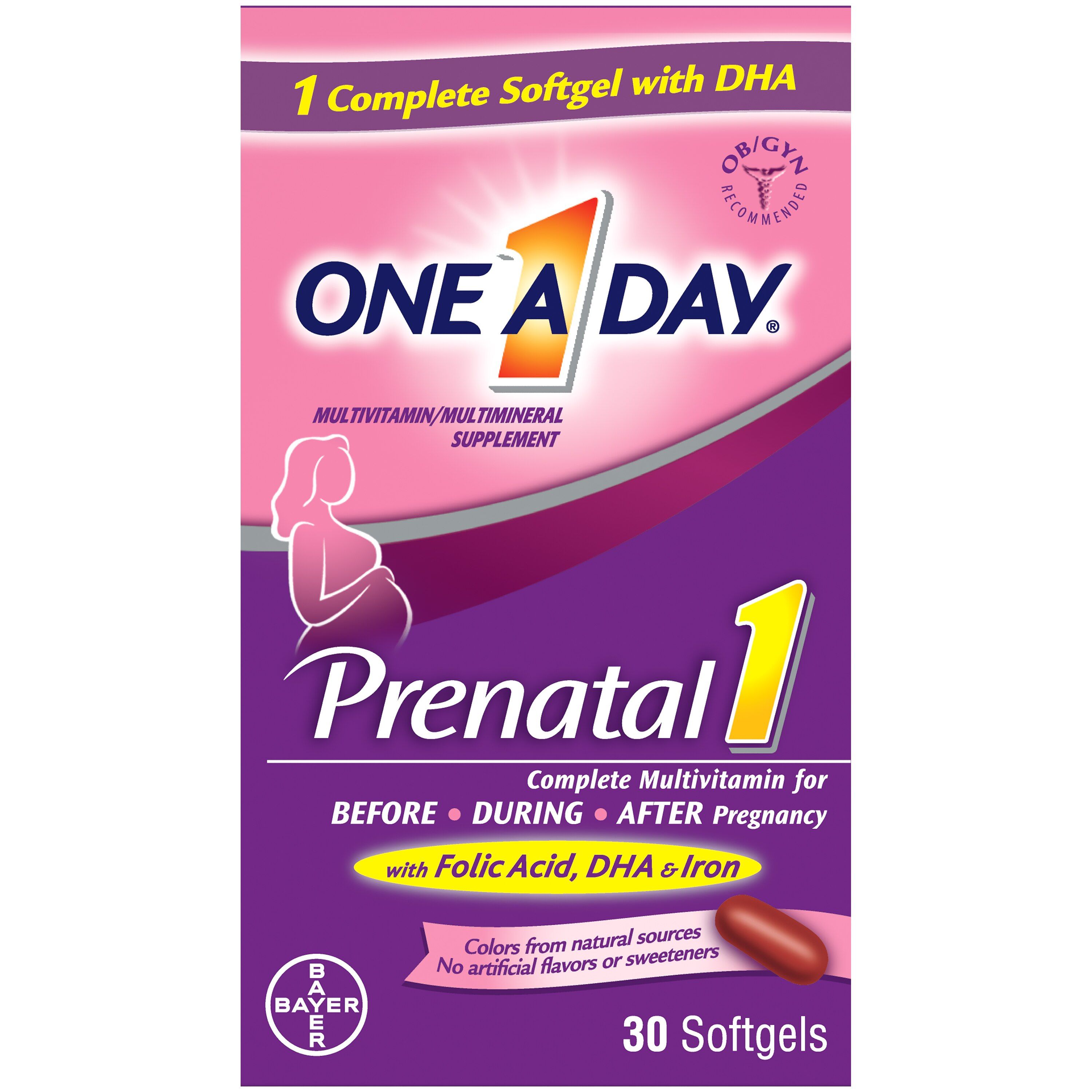 One A Day Women's Prenatal Multivitamin with Folic Acid, DHA & Iron Softgels - 30 ct