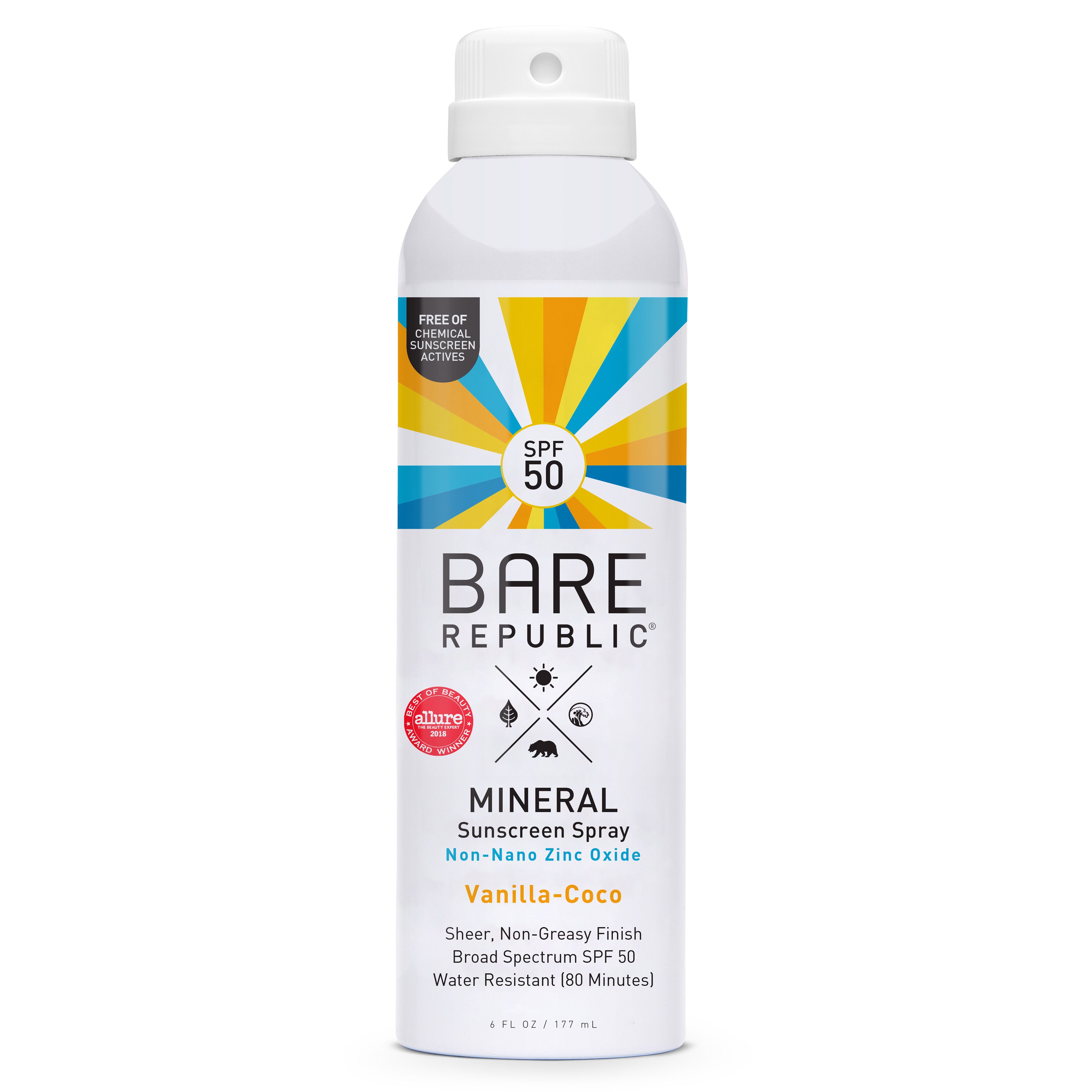 Bare Republic Mineral Sunscreen Spray, Vanilla-Coco, SPF 50 - 6 fl oz