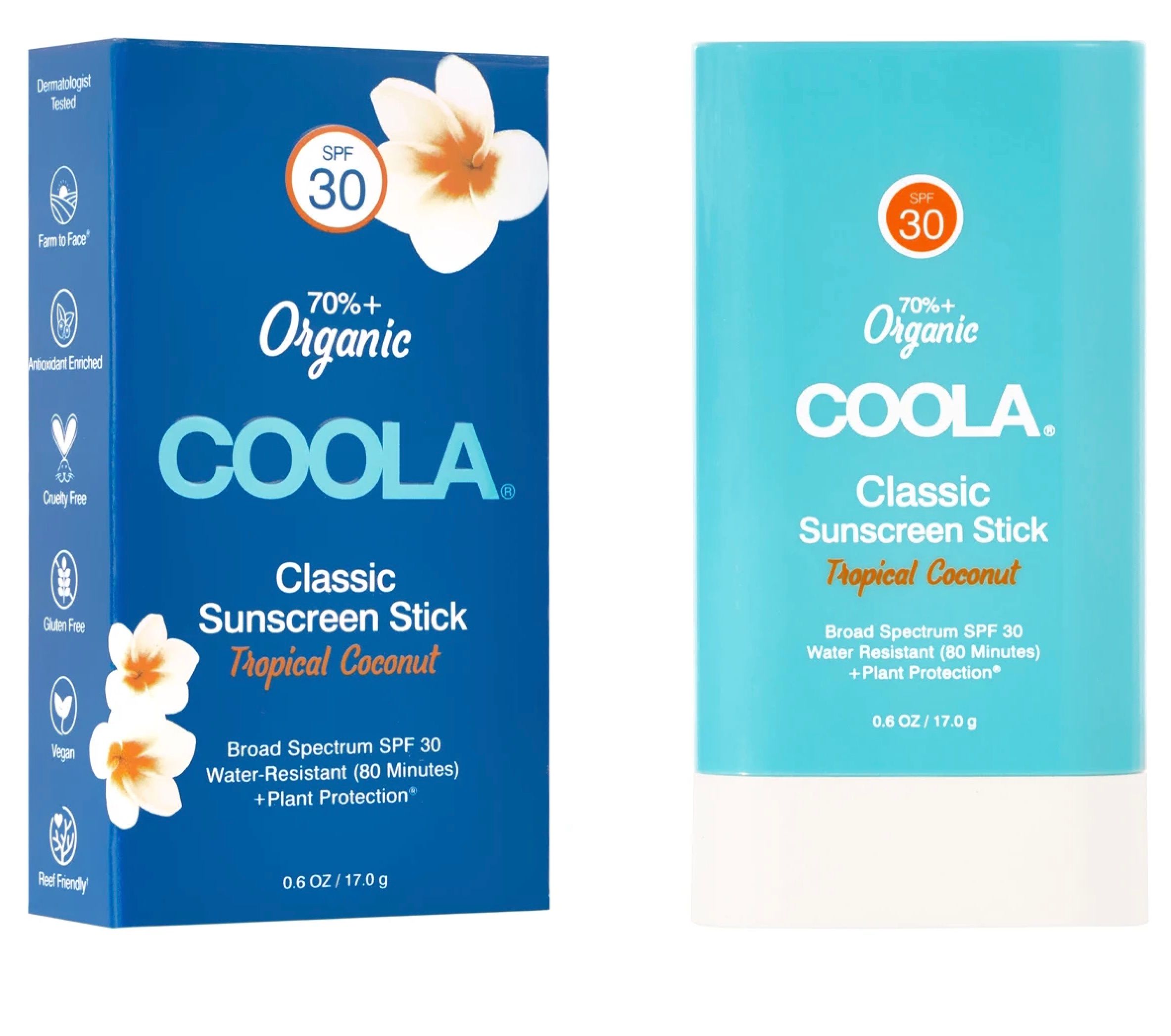 COOLA Classic Organic Sunscreen Stick, Tropical Coconut, SPF 30 - .75 fl oz