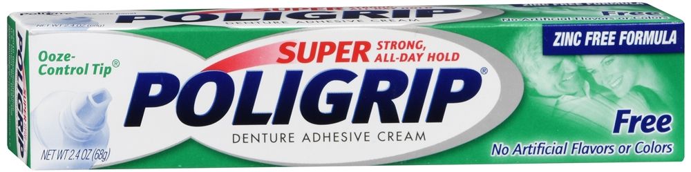 Super Poligrip Denture Adhesive Cream, Zinc Free - 2.4 oz