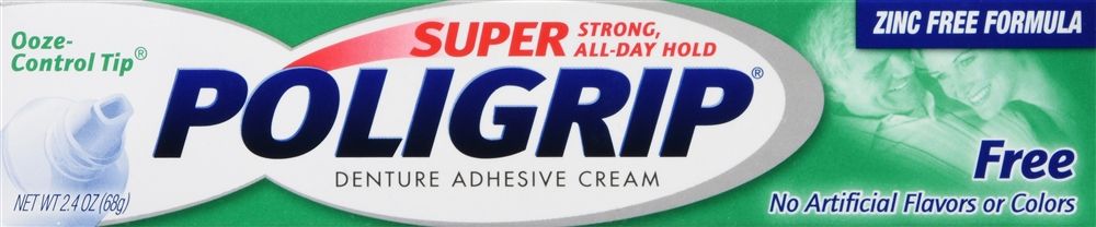 Super Poligrip Denture Adhesive Cream, Zinc Free - 2.4 oz