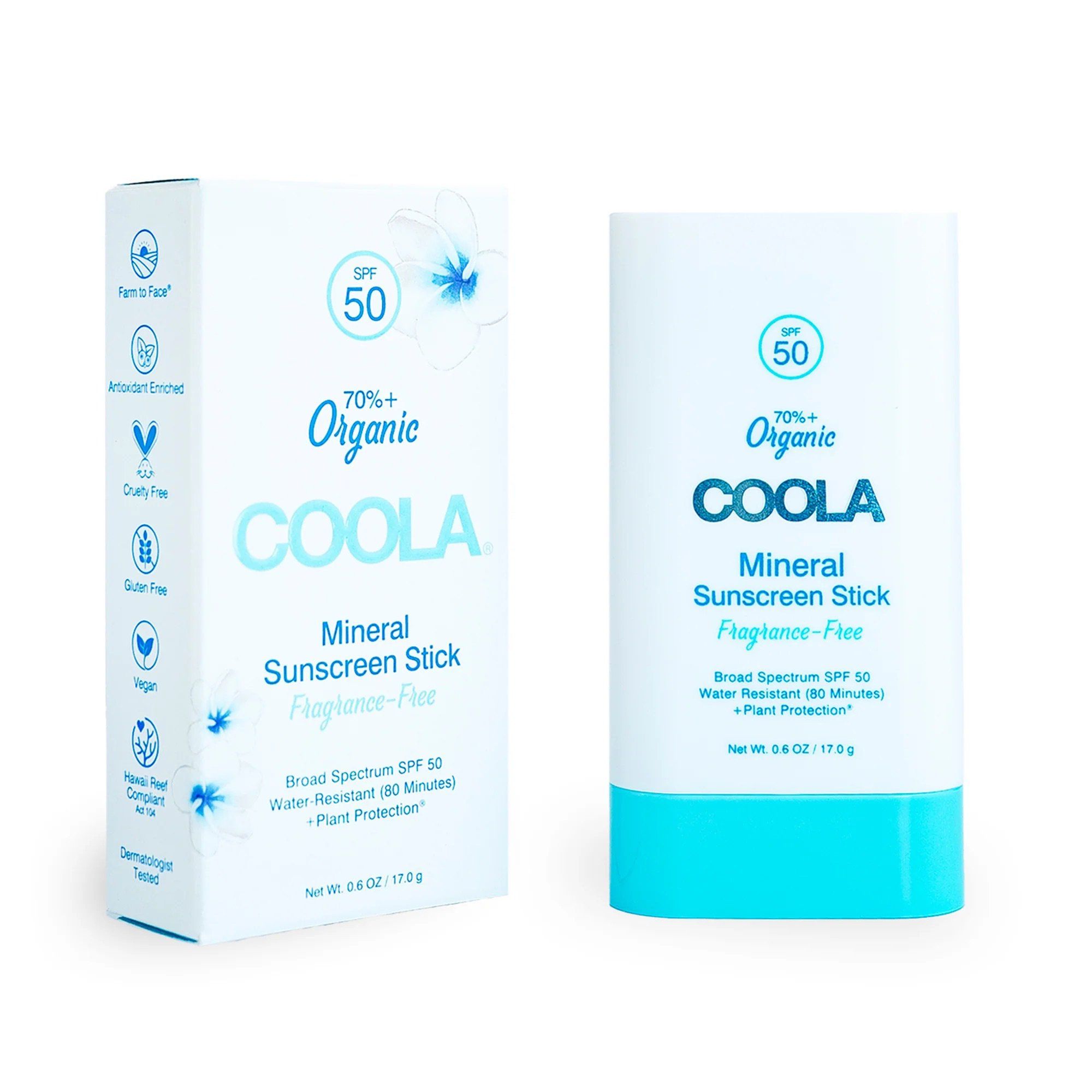 COOLA Mineral Organic Sunscreen Stick, Fragrance Free, SPF 50 - 0.6 fl oz