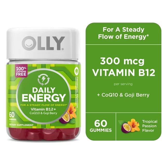 OLLY Daily Energy Gummy with CoQ10, B12 & Goji Berry, Caffeine Free, Tropical Passion - 60 ct