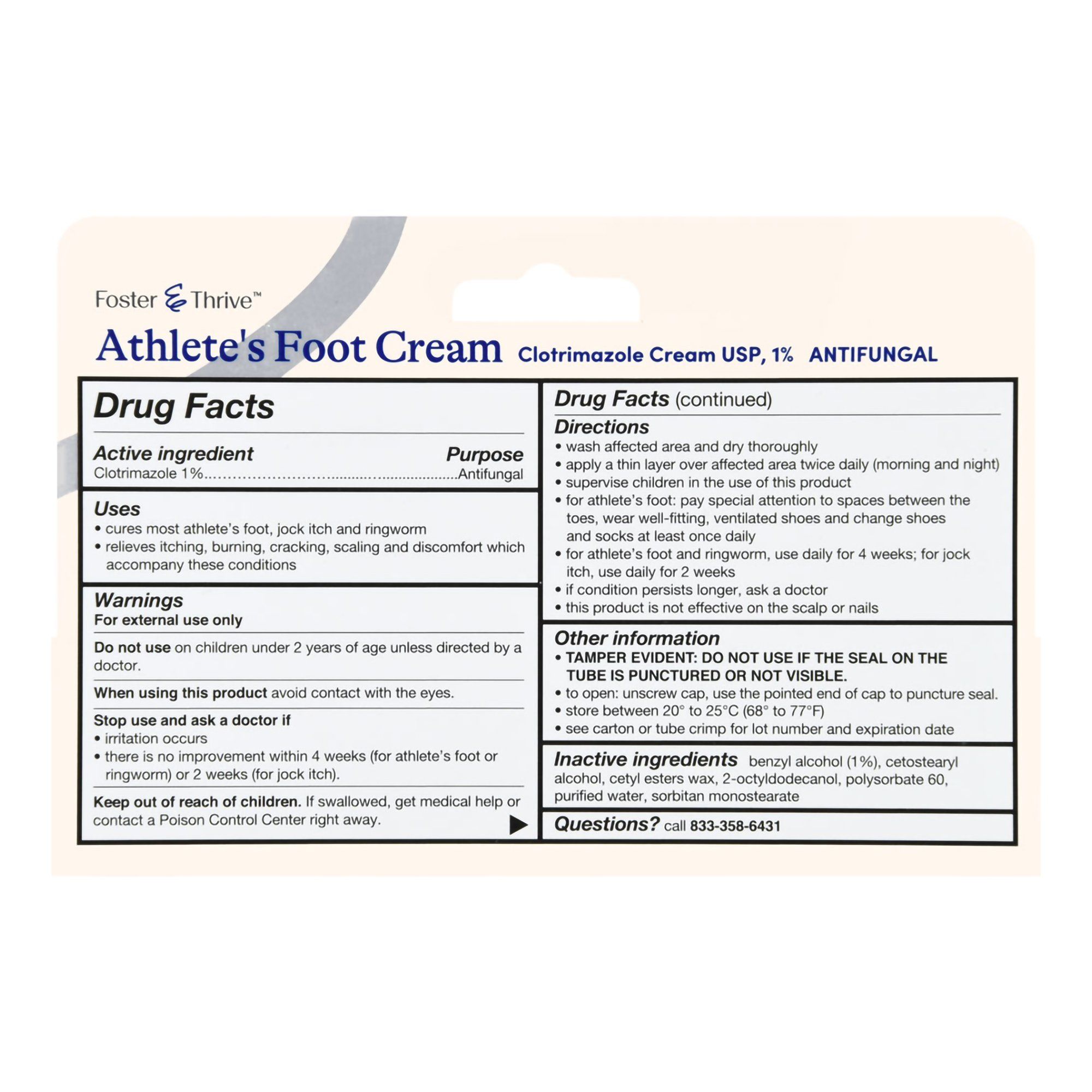 Foster & Thrive Athlete's Foot Cream Clotrimazole USP, 1% - 1 oz