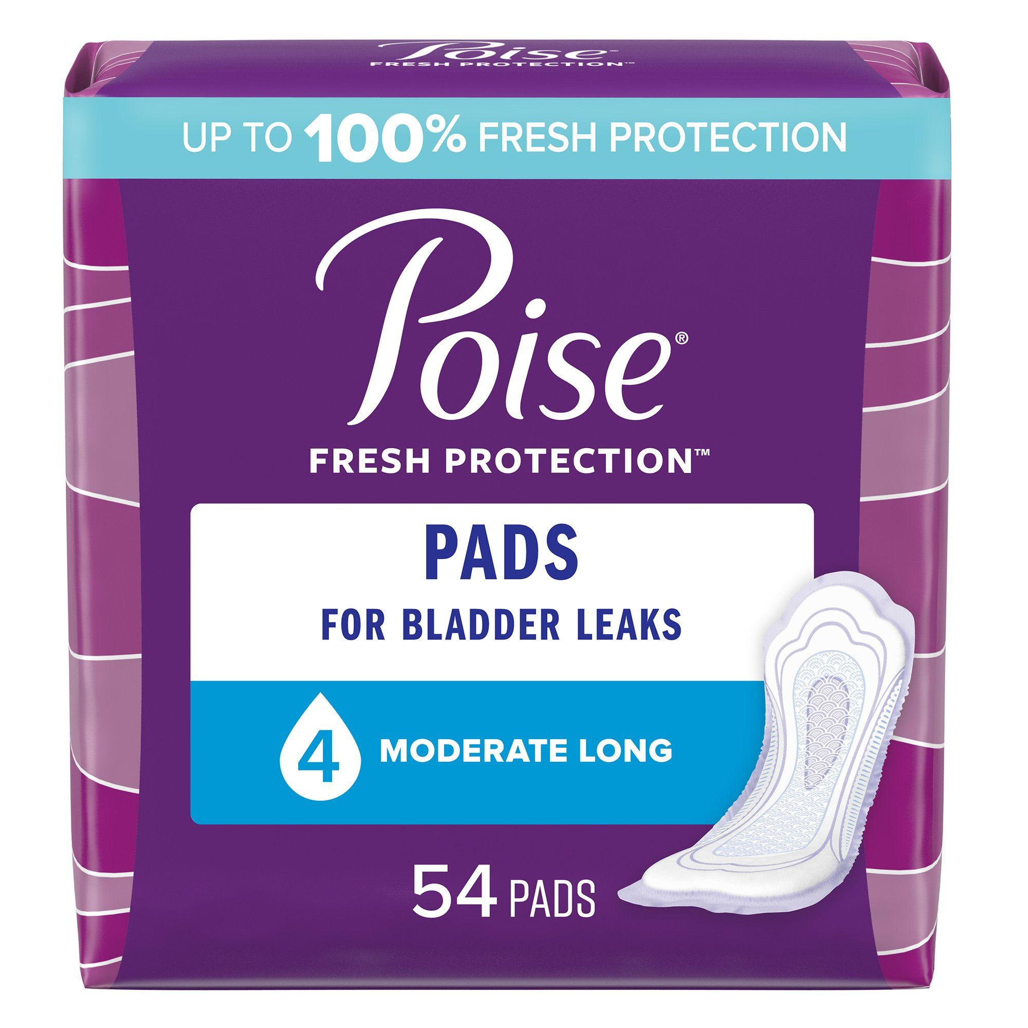 Poise Postpartum Incontinence Pads, Moderate Absorbency, Long - 54 ct