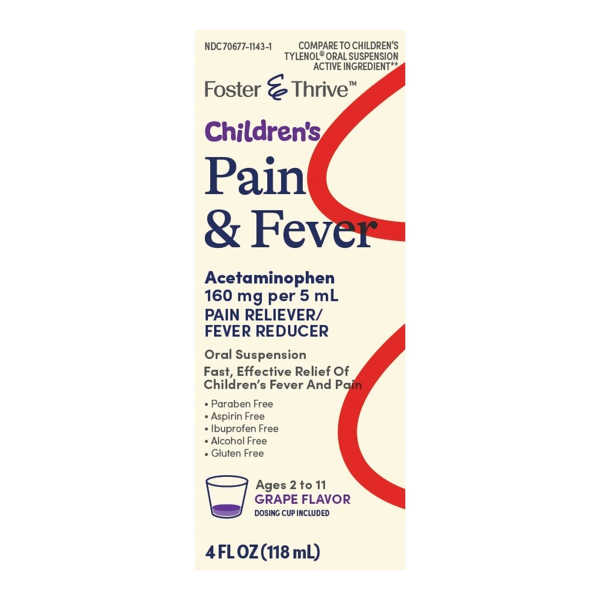 Foster & Thrive Children's Pain & Fever Acetaminophen, 160 mg, Grape - 4 fl oz