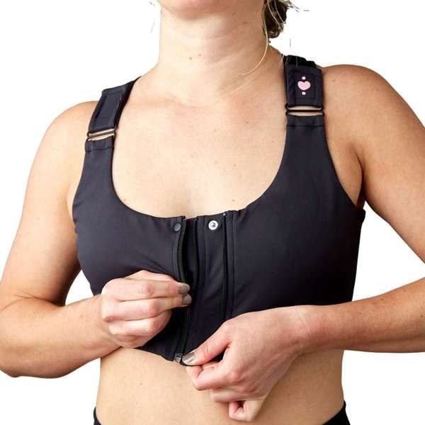 Heart & Core Shirl Post Surgical Bra, Black - Medium