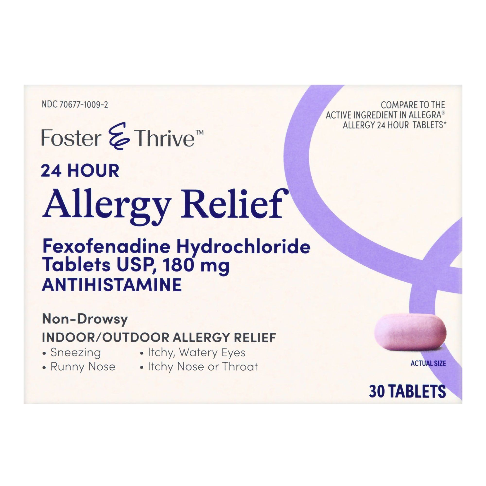 Foster & Thrive 24 Hour Allergy Relief Fexofenadine HCl USP Tablets, 180 mg - 30 ct