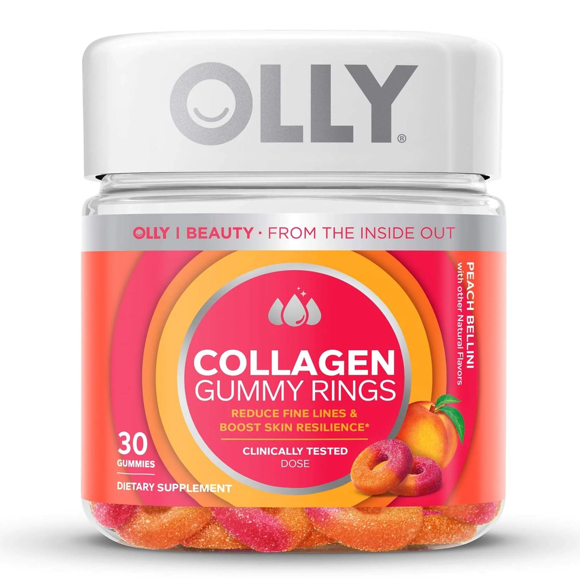 OLLY Collagen Gummy Rings, Reduce Fine Lines & Boost Skin Resilience, Peach Bellini - 30 ct