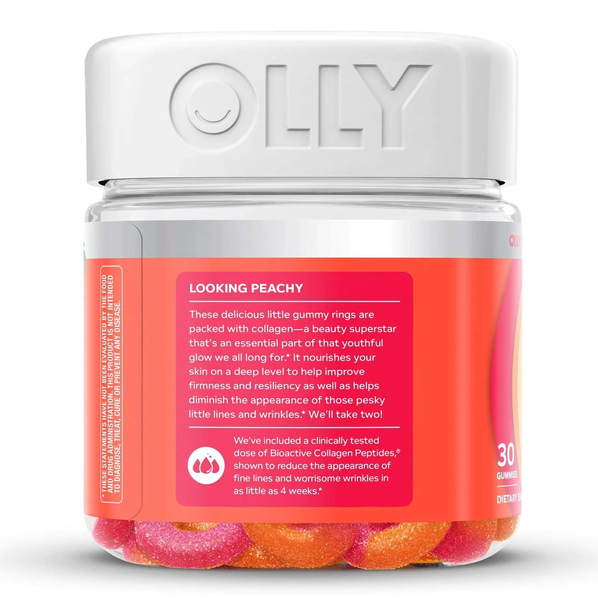 OLLY Collagen Gummy Rings, Reduce Fine Lines & Boost Skin Resilience, Peach Bellini - 30 ct