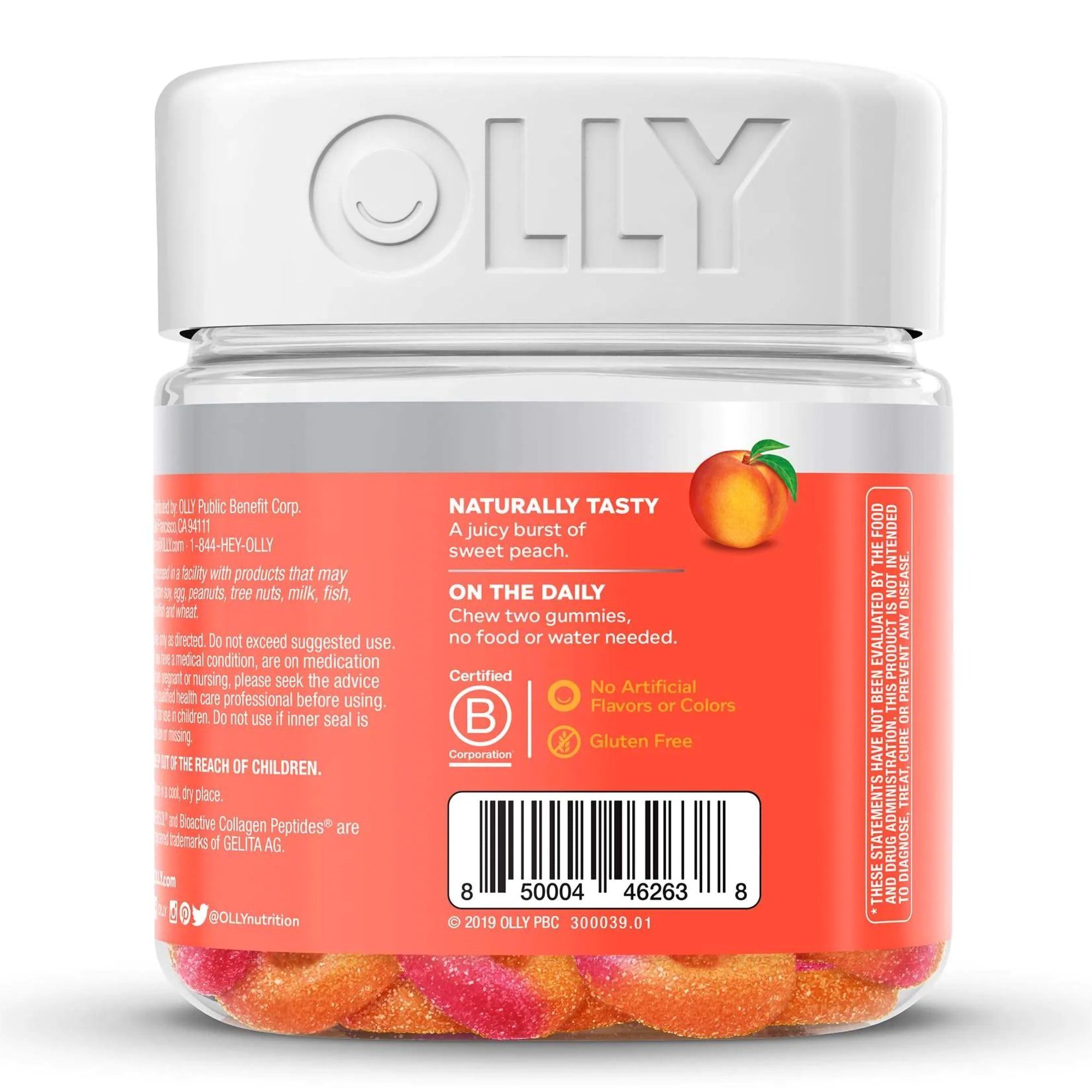 OLLY Collagen Gummy Rings, Reduce Fine Lines & Boost Skin Resilience, Peach Bellini - 30 ct