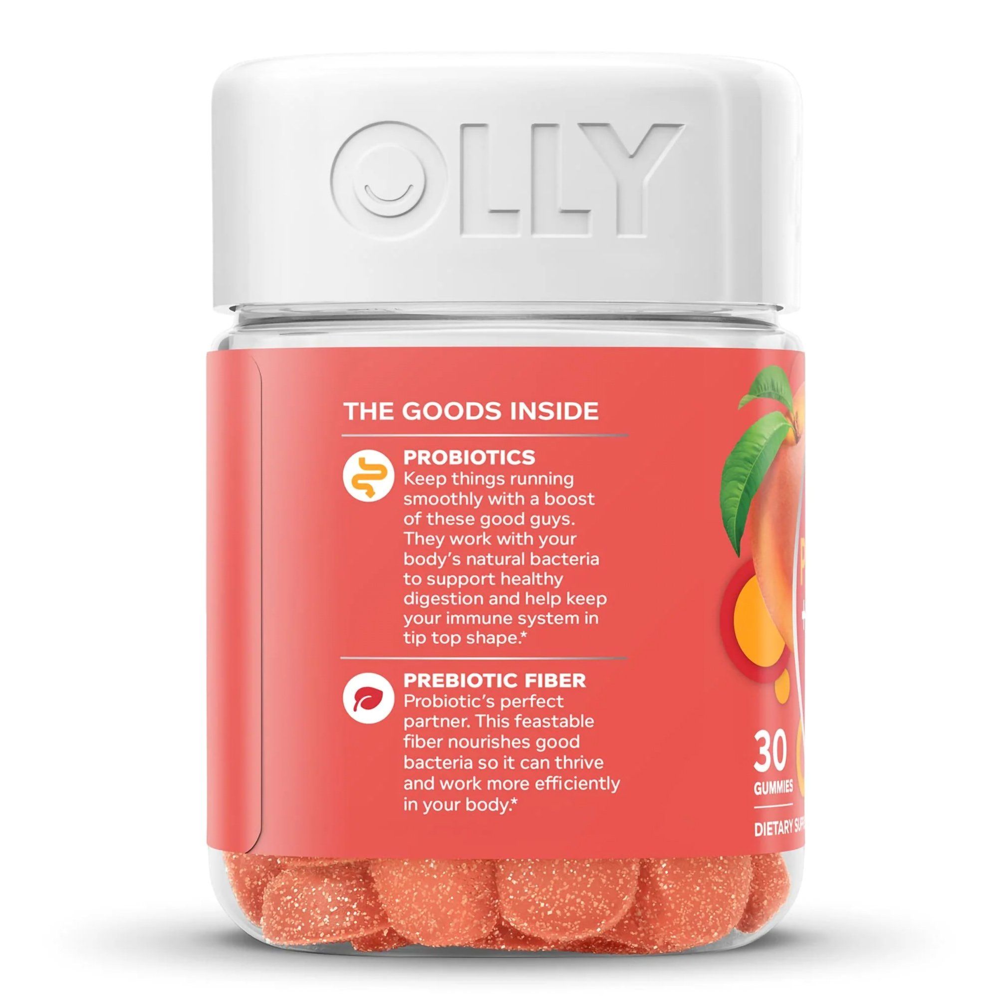 OLLY Probiotic + Prebiotic Gummy, Digestive + Gut Health,  Peachy Peach - 30 ct