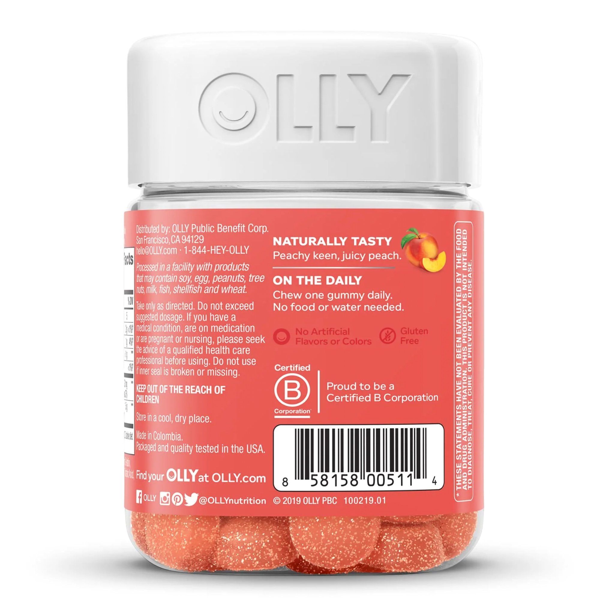 OLLY Probiotic + Prebiotic Gummy, Digestive + Gut Health,  Peachy Peach - 30 ct