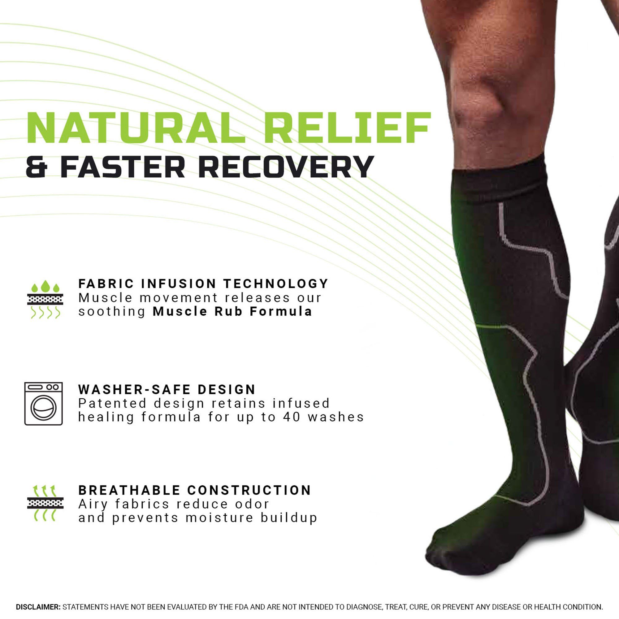 Green Drop Infused Recovery Compression Socks, Black - Large/X-Large