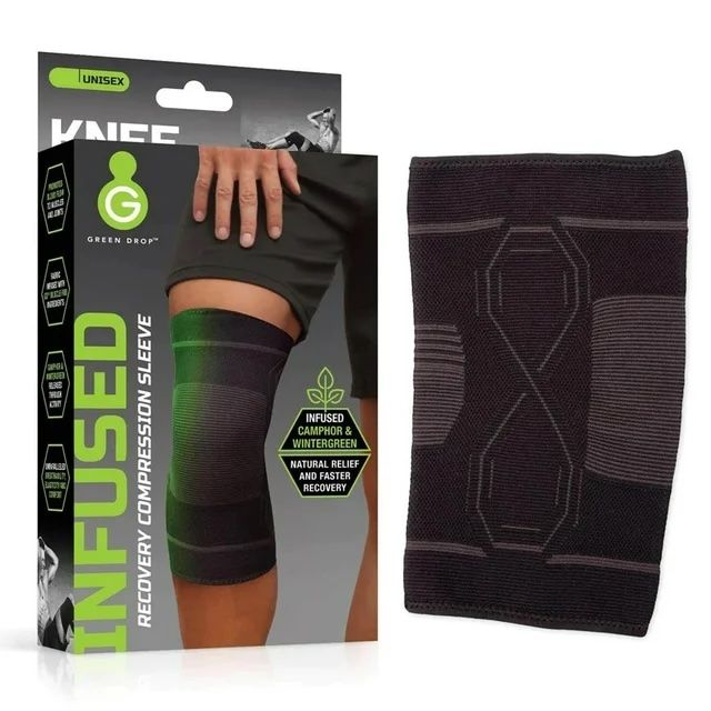 Green Drop Infused Recovery Compression Knee Sleeve, Black - Large/X-Large