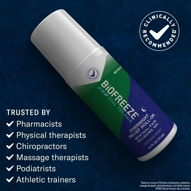 Biofreeze Menthol Overnight Pain Relieving Roll-On Gel, Lavender Scent - 2.5 fl oz