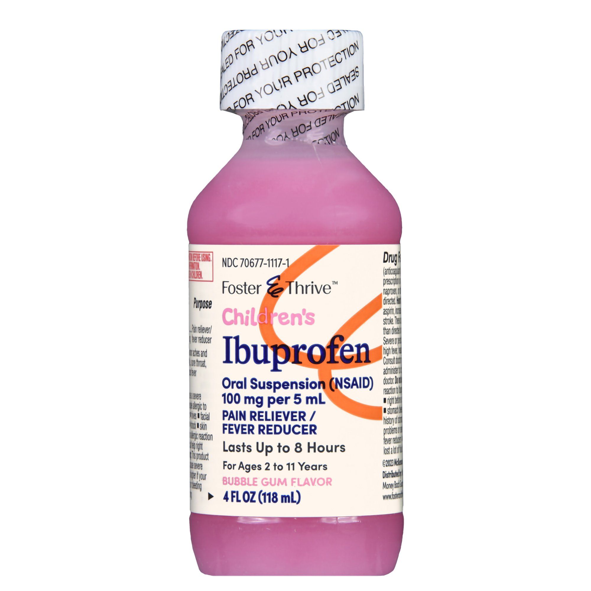 Foster & Thrive Children's Ibuprofen (NSAID),100 mg, Bubble Gum -  4 fl oz