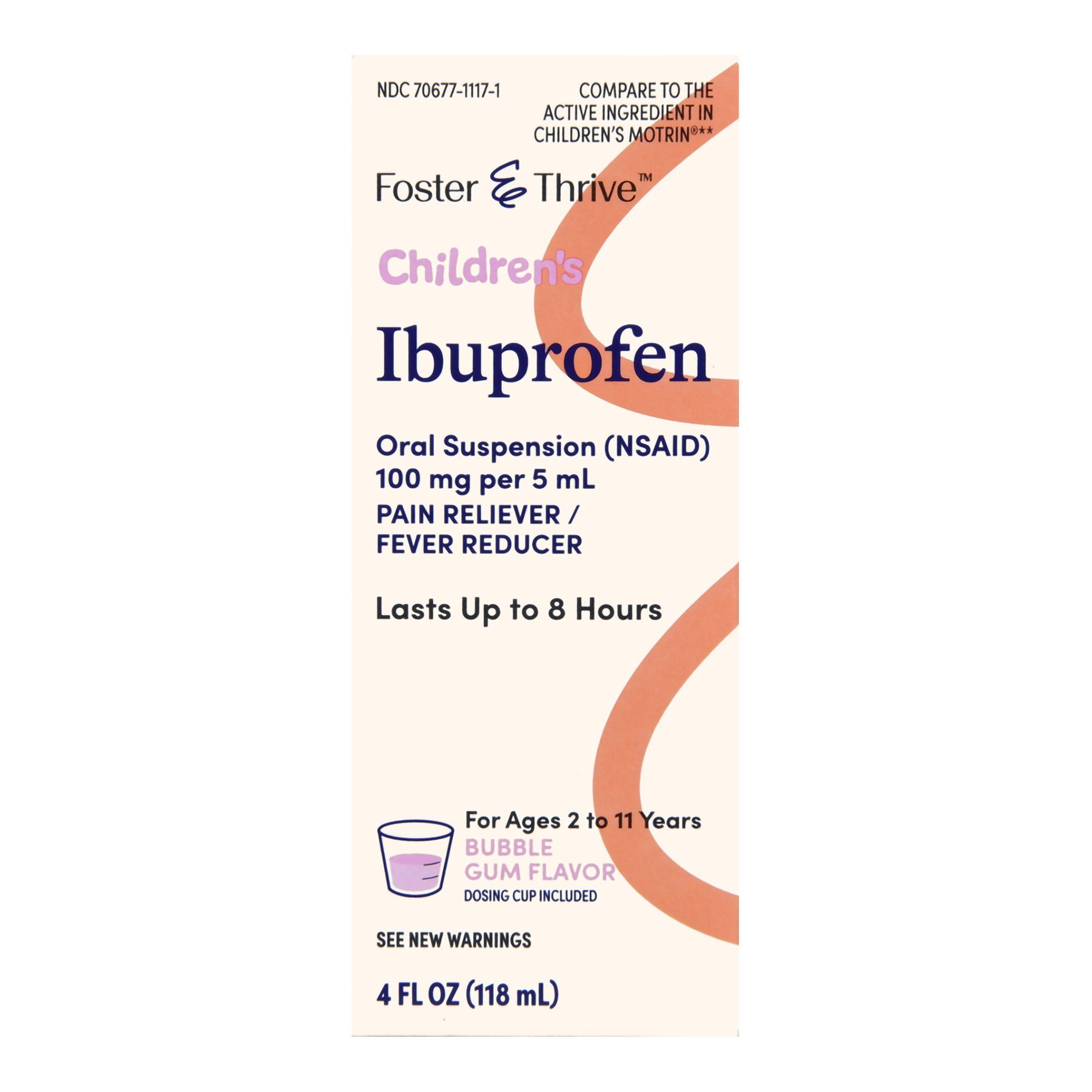 Foster & Thrive Children's Ibuprofen (NSAID),100 mg, Bubble Gum -  4 fl oz