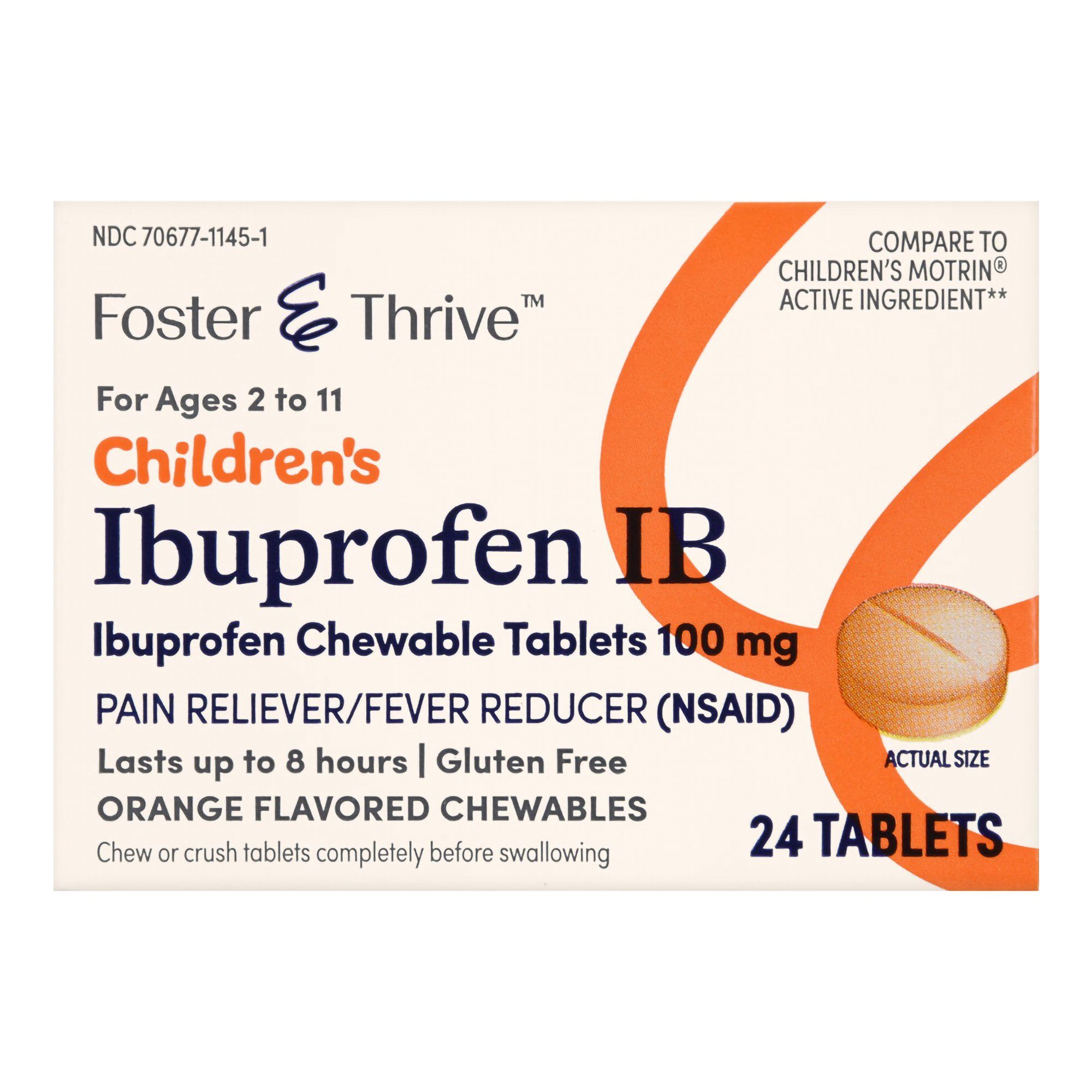 Foster & Thrive Children's Ibuprofen IB Chewable Tablets, 100 mg, Orange - 24 ct