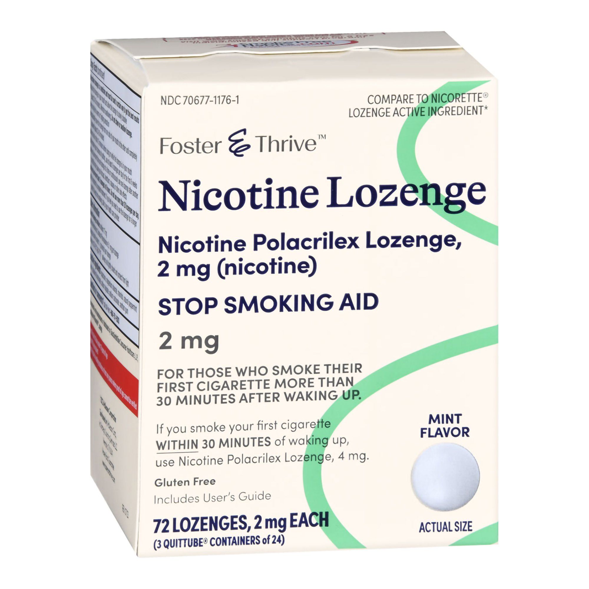 Foster & Thrive Stop Smoking Aid Nicotine Lozenge, 2 mg, Mint - 72 ct