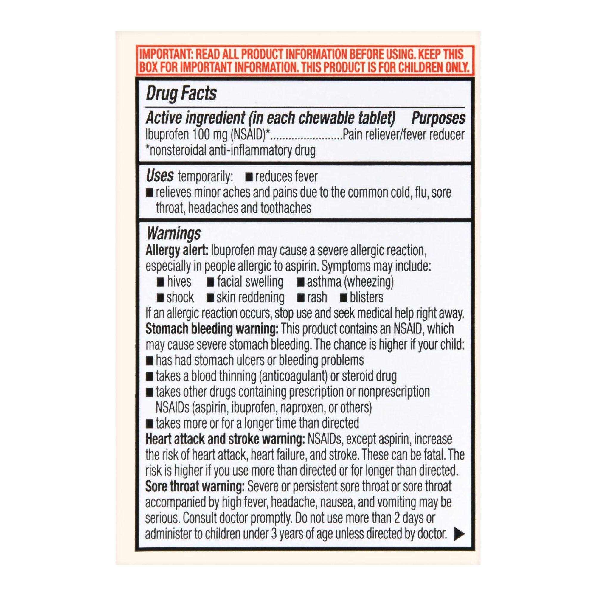 Foster & Thrive Children's Ibuprofen IB Chewable Tablets, 100 mg, Orange - 24 ct