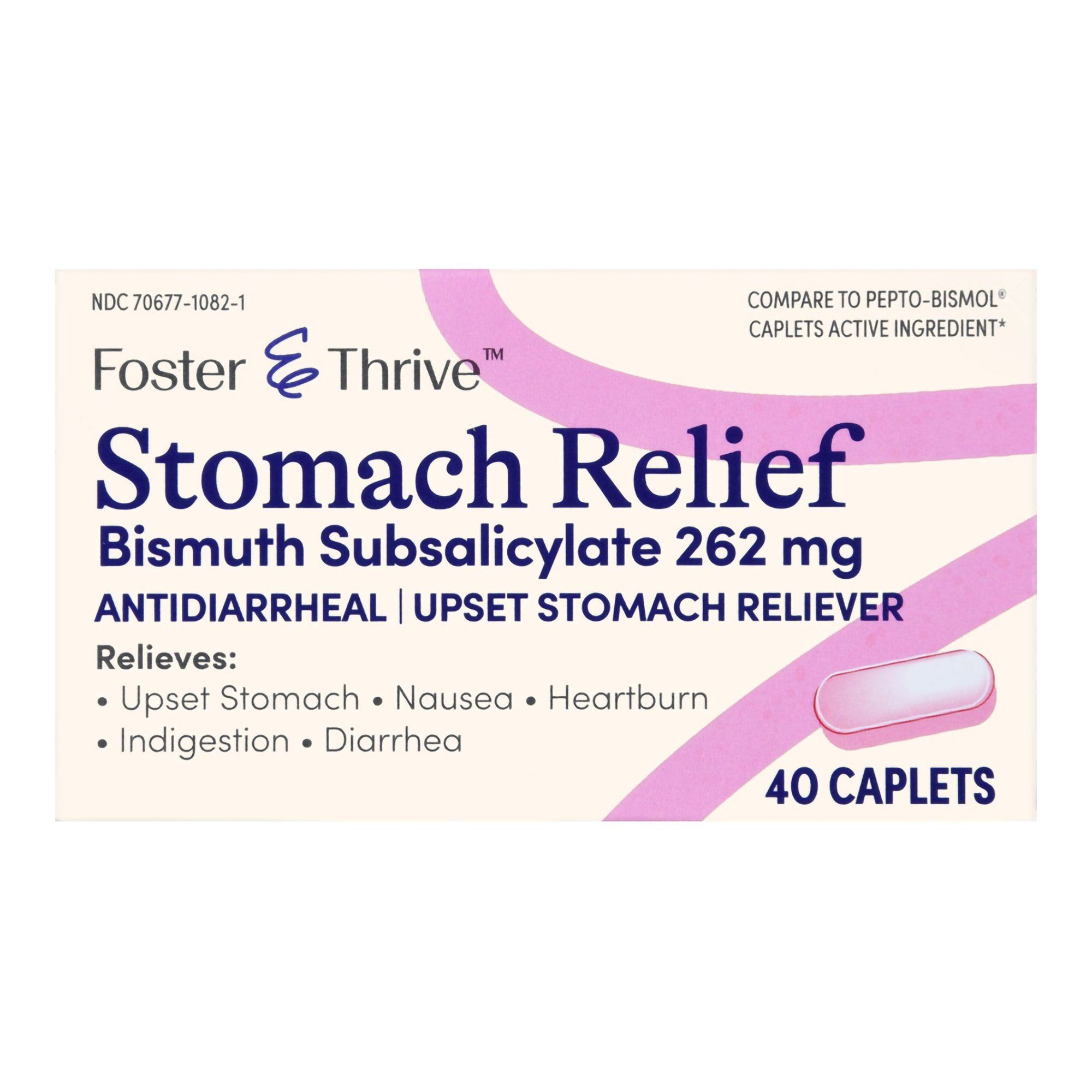 Foster & Thrive Stomach Relief Bismuth Subsalicylate Caplets, 262 mg - 40 ct