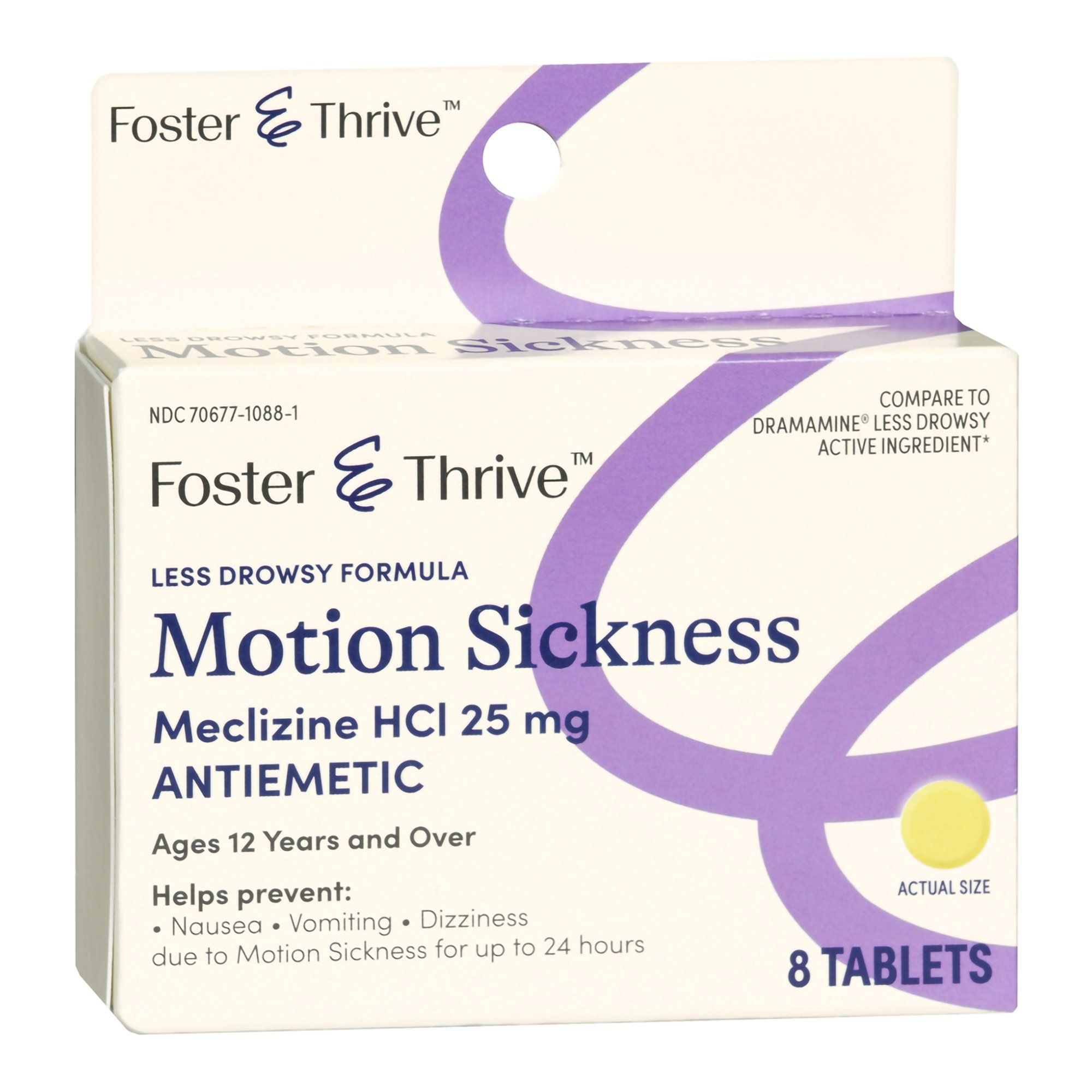 Foster & Thrive Motion Sickness Meclizine HCl Tablets, 25 mg - 8 ct