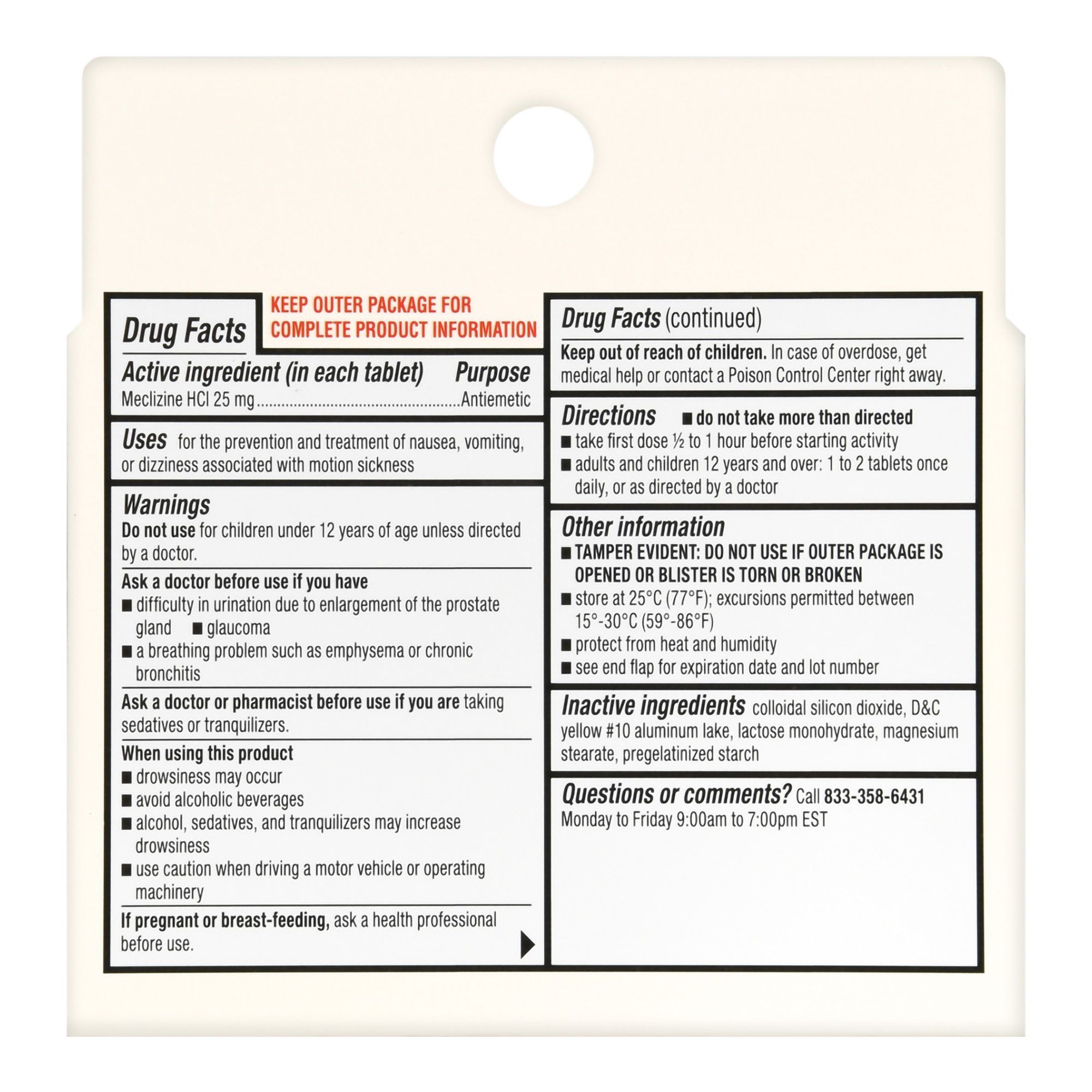 Foster & Thrive Motion Sickness Meclizine HCl Tablets, 25 mg - 8 ct