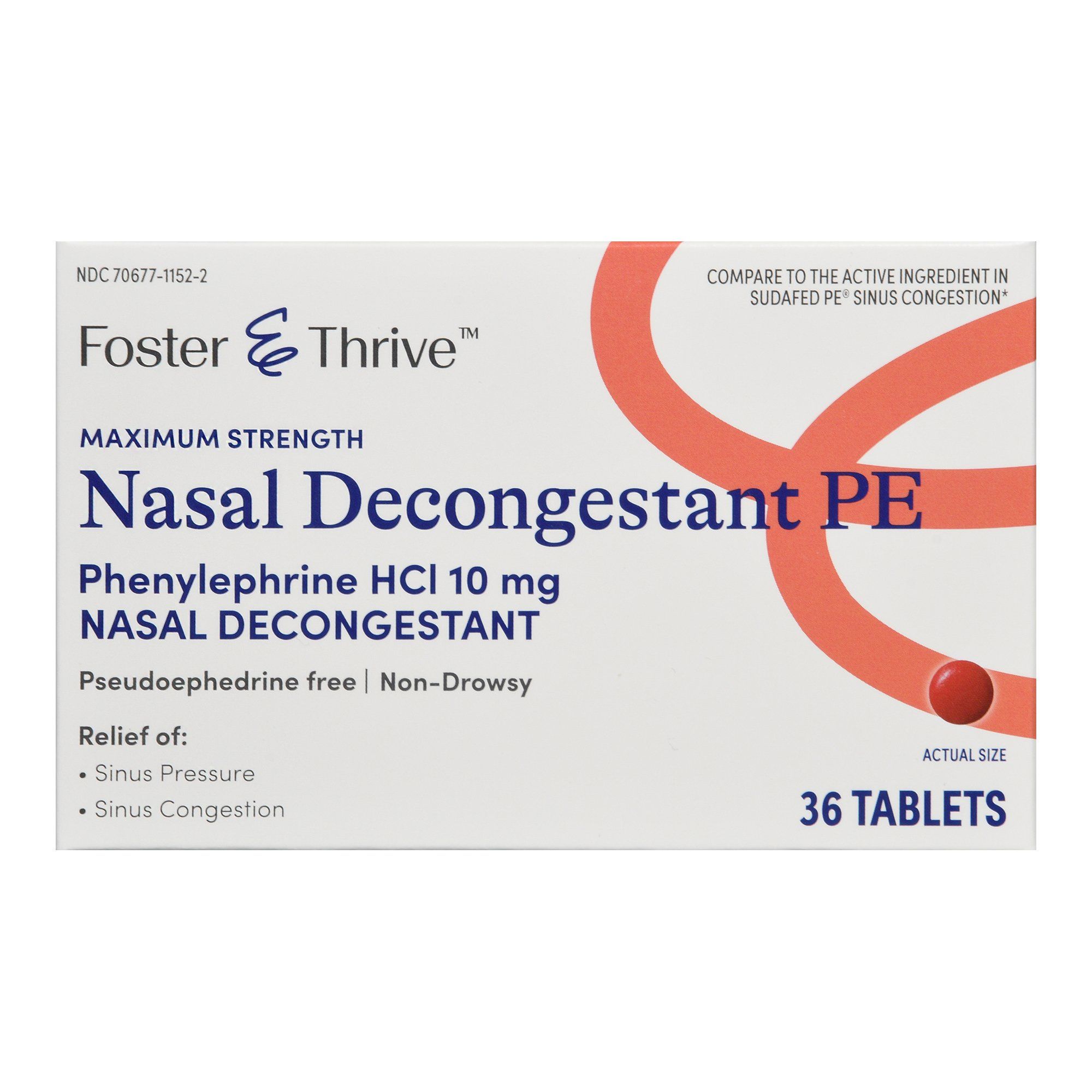 Foster & Thrive Maximum Strength Nasal Decongestant PE Phenylephrine HCl Tablets, 10 mg -  36 ct