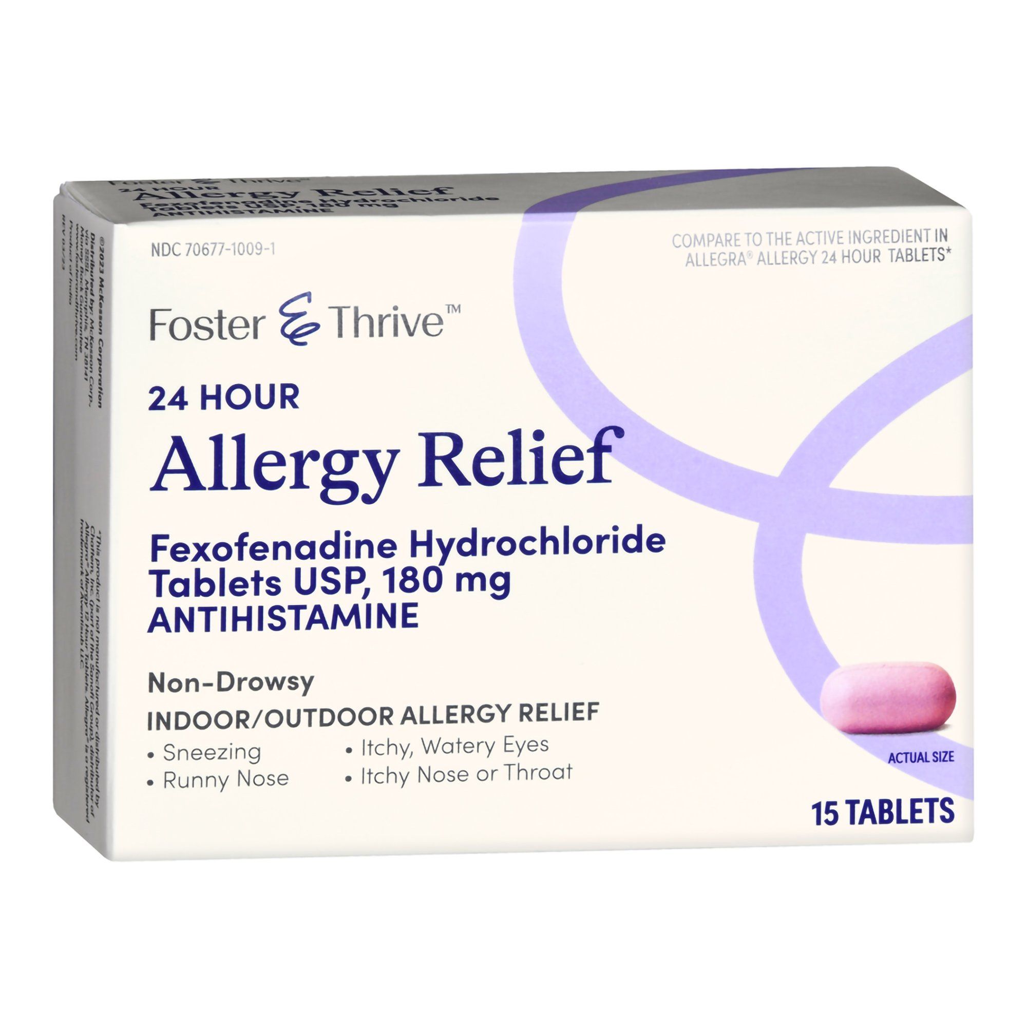 Foster & Thrive 24 Hour Allergy Relief Fexofenadine HCl USP Tablets, 180 mg - 15 ct