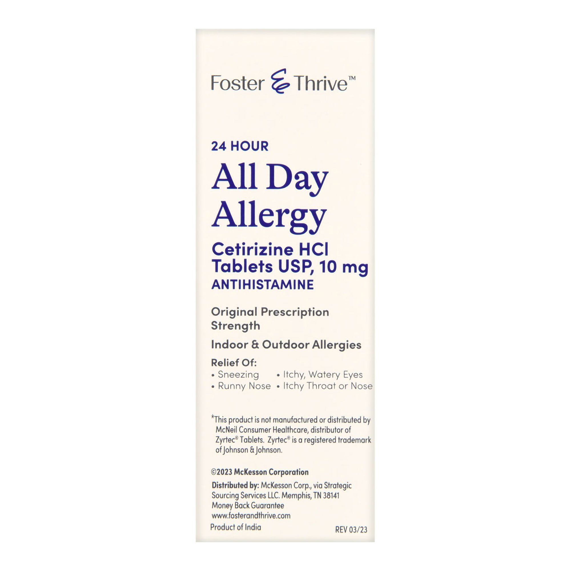 Foster & Thrive 24 Hour All Day Allergy Cetirizine HCl USP Tablets,10 mg - 90 ct