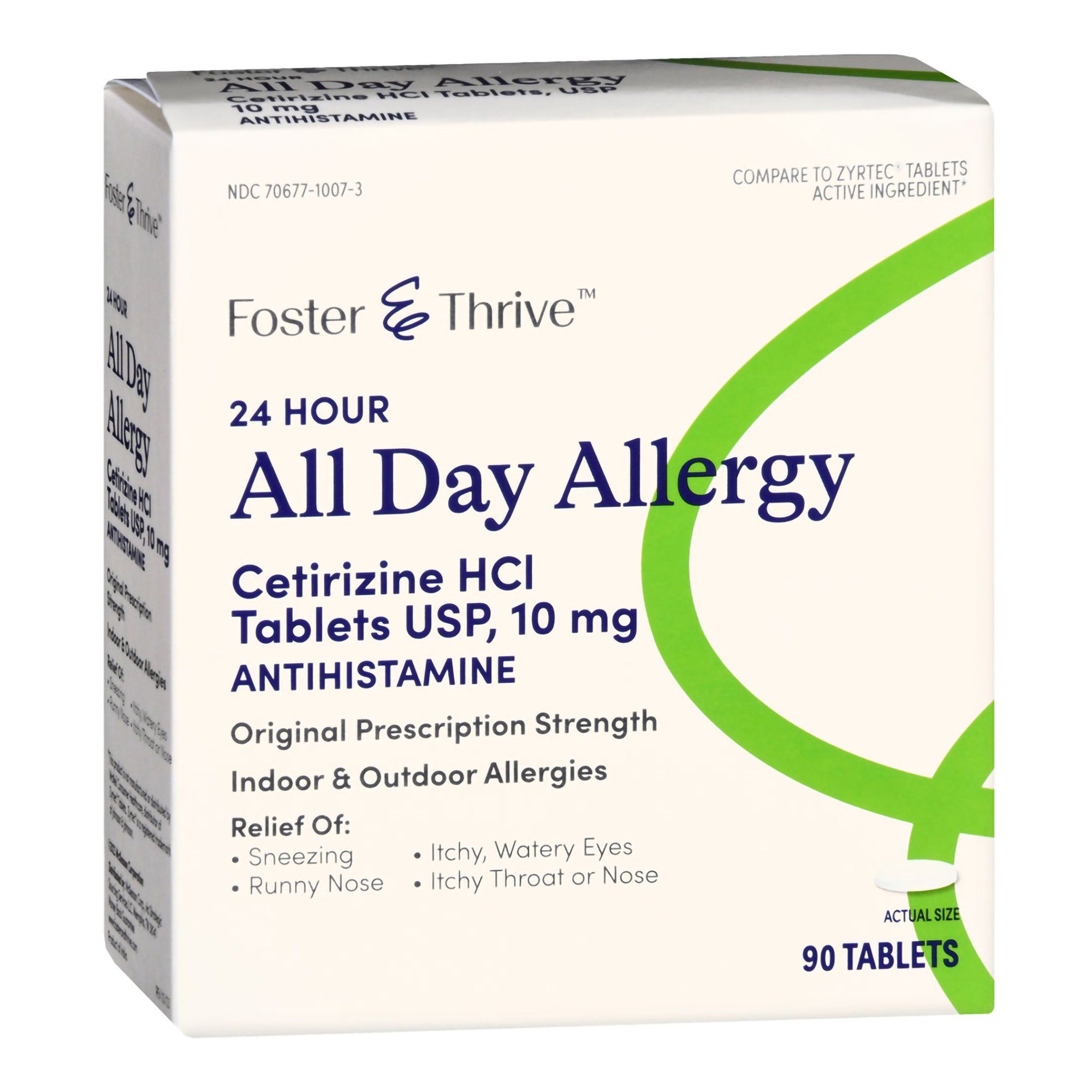 Foster & Thrive 24 Hour All Day Allergy Cetirizine HCl USP Tablets,10 mg - 90 ct