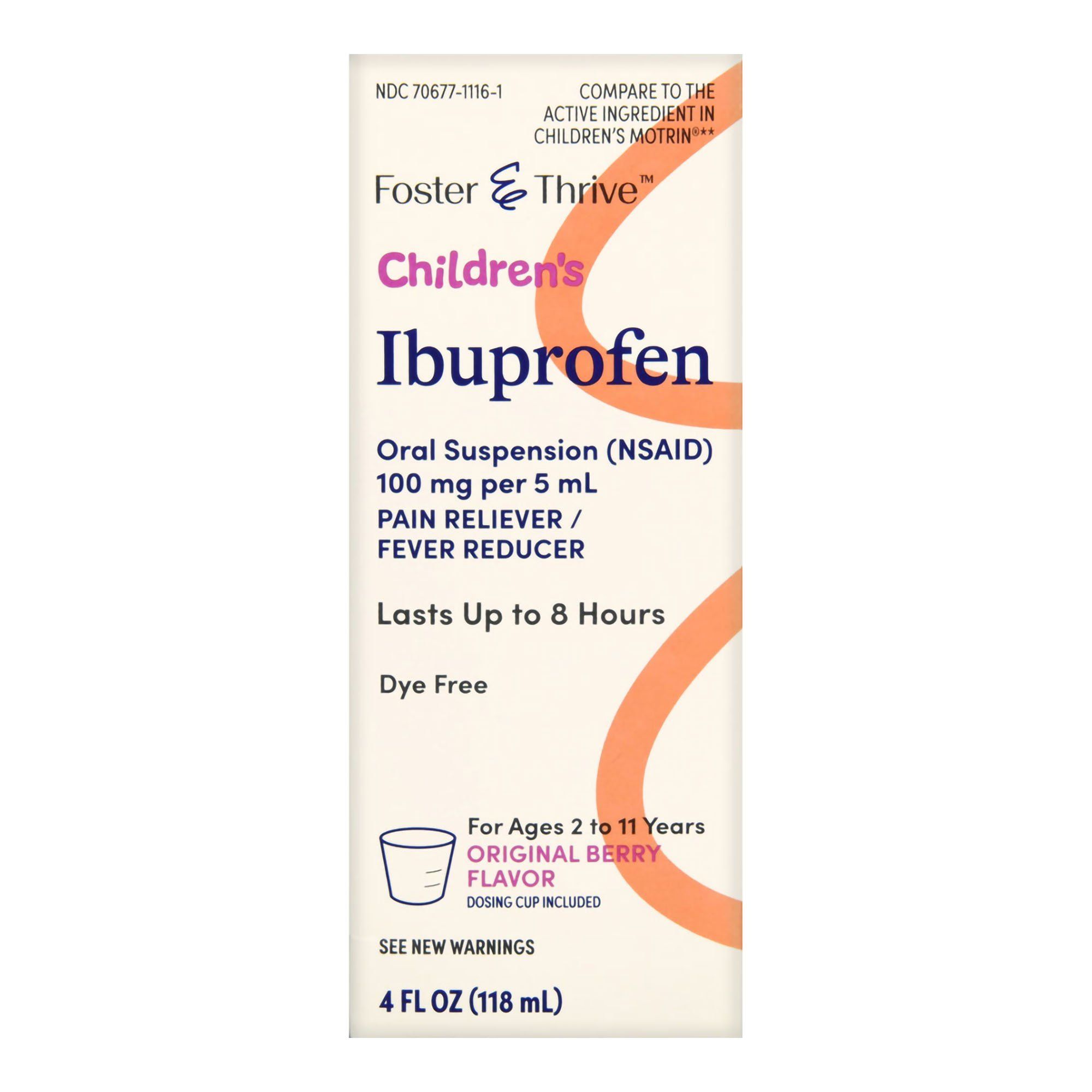 Foster & Thrive Children's Ibuprofen 100 mg, Dye Free, Original Berry - 4 fl oz