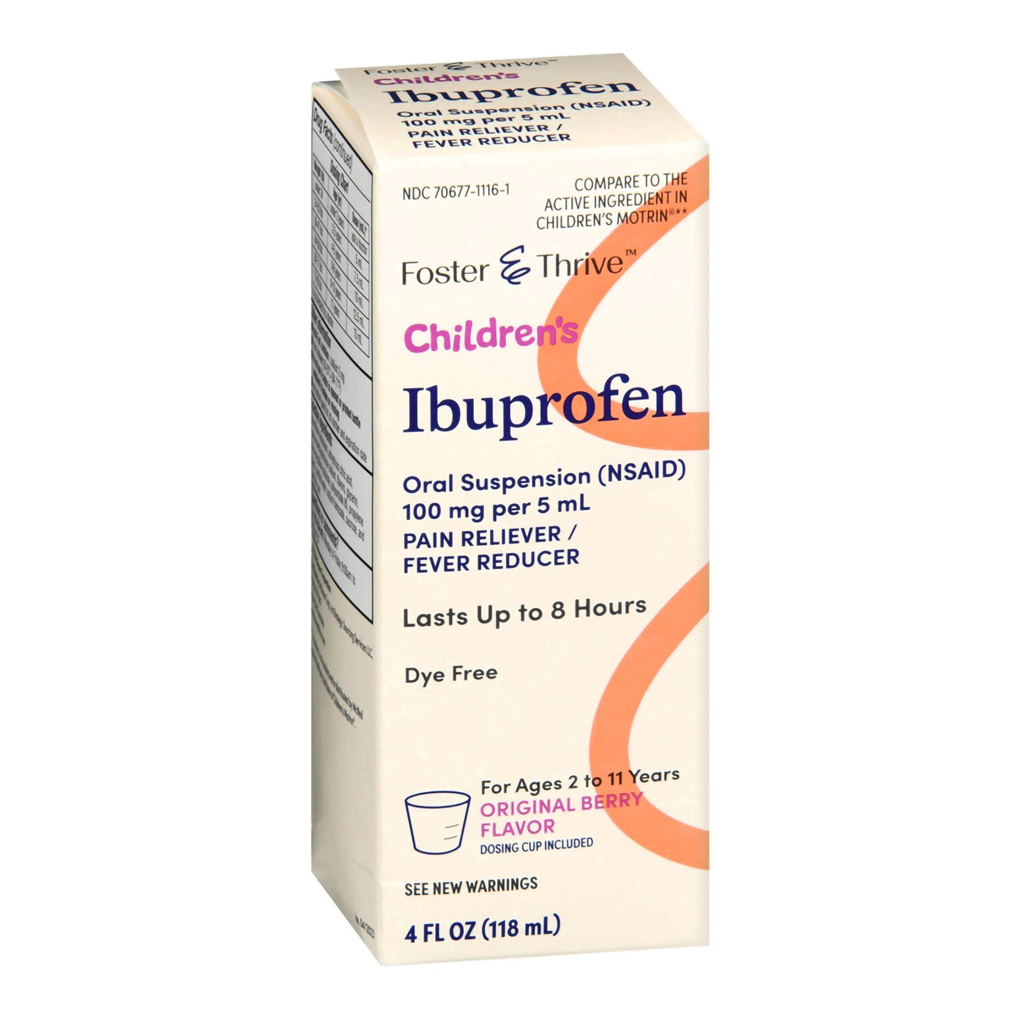 Foster & Thrive Children's Ibuprofen 100 mg, Dye Free, Original Berry - 4 fl oz