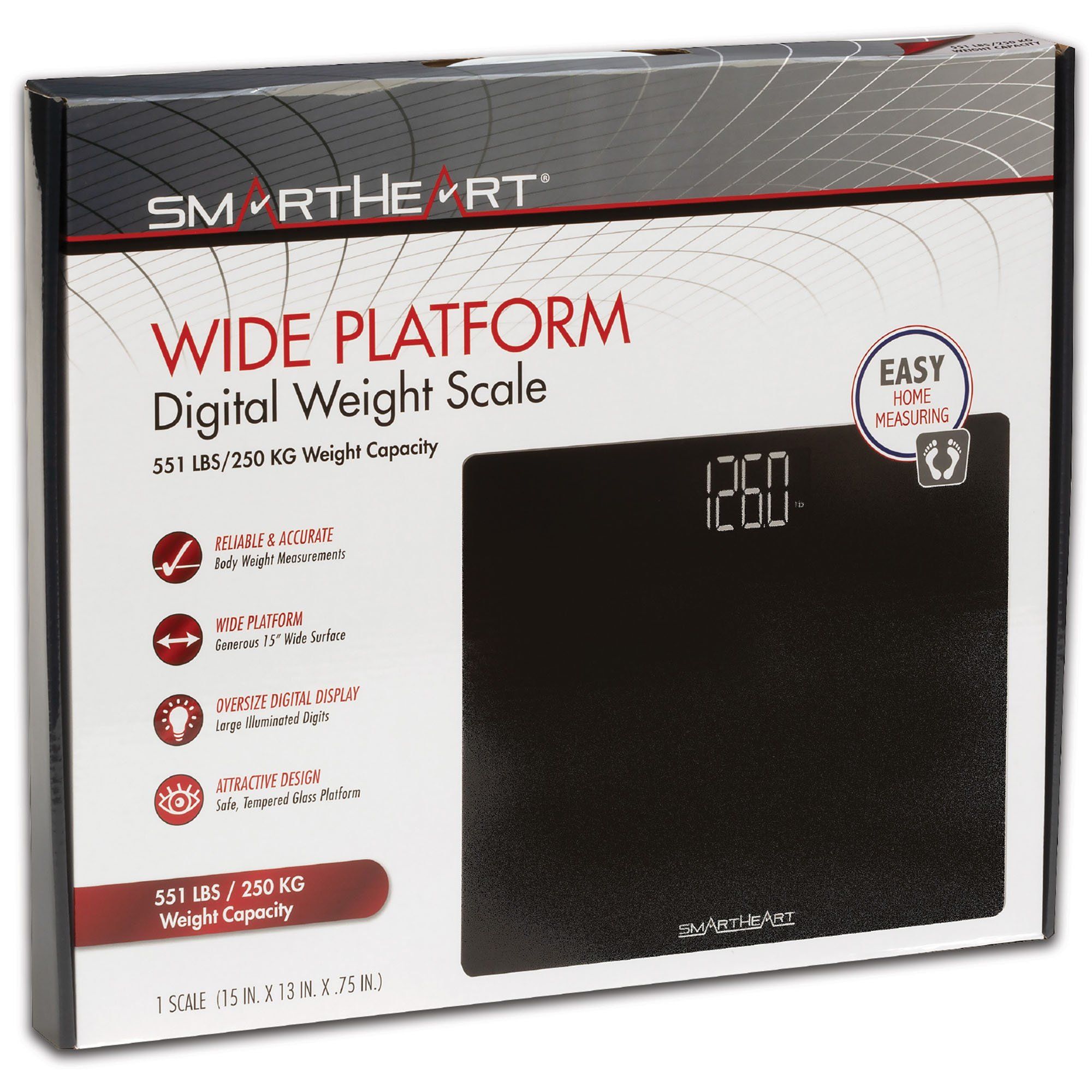 Smartheart Wide Platform Digital Floor Weight Scale -  Black