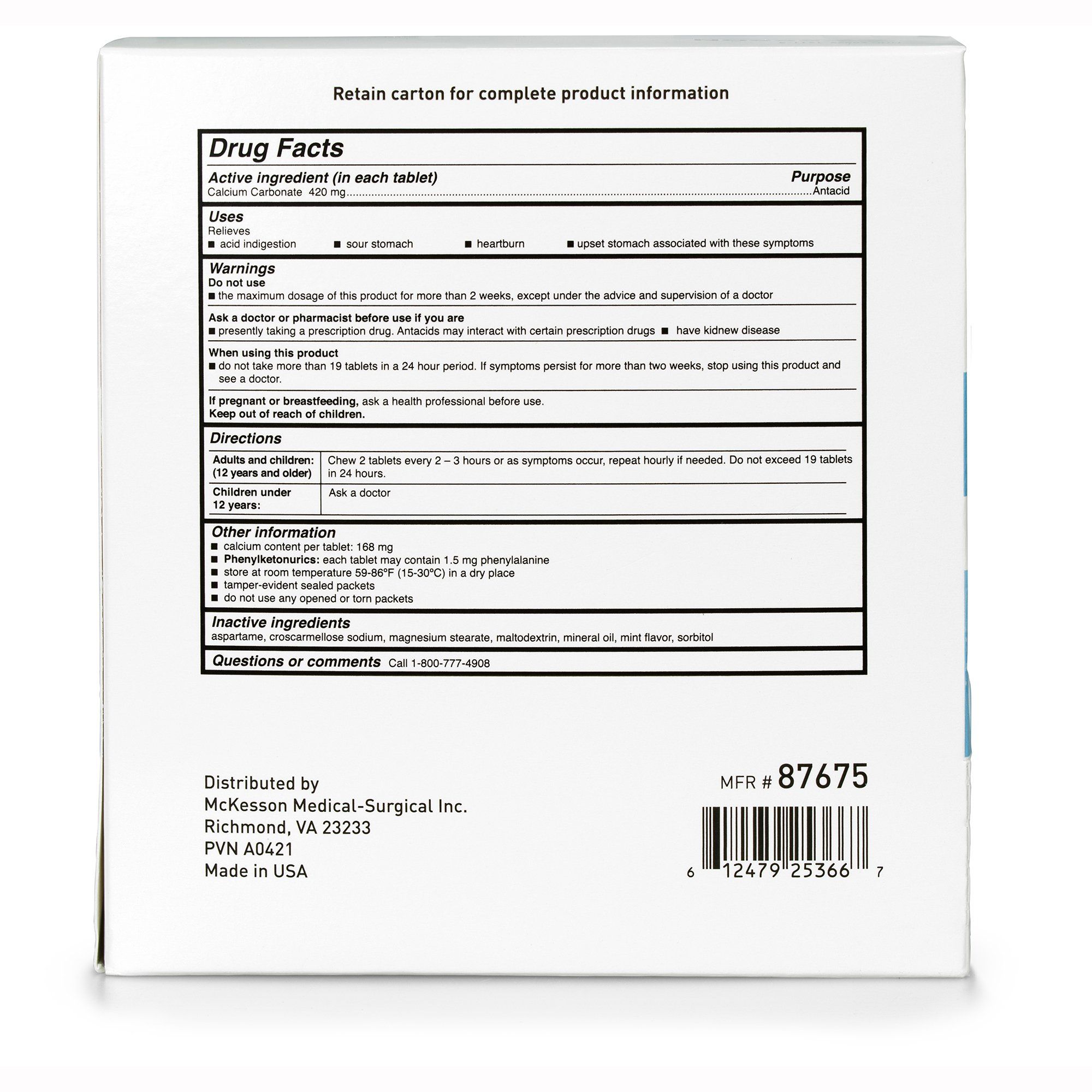 McKesson Antacid Tablets, 420 mg - 250 Packets