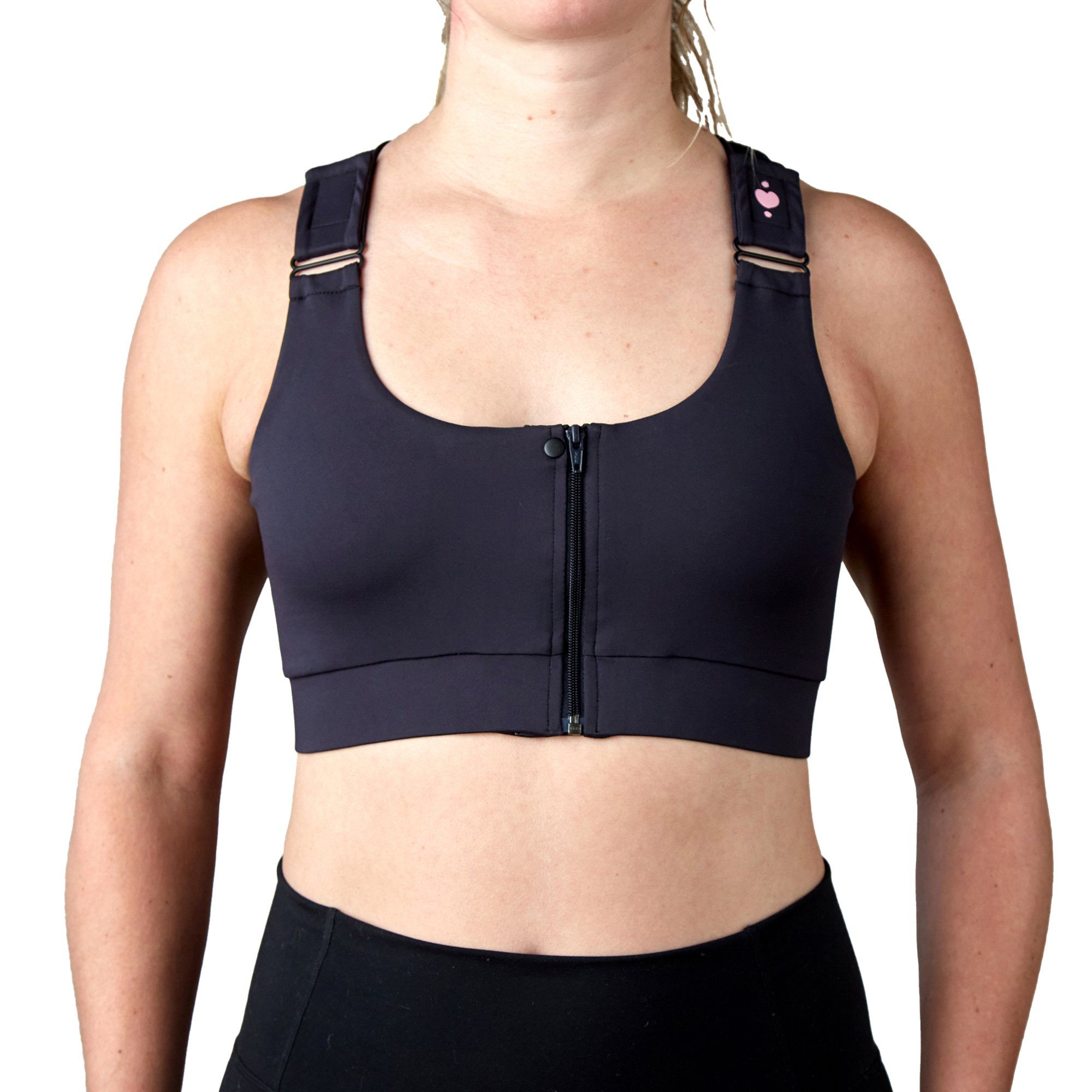 Heart & Core Shirl Post Surgical Bra, Black - Large