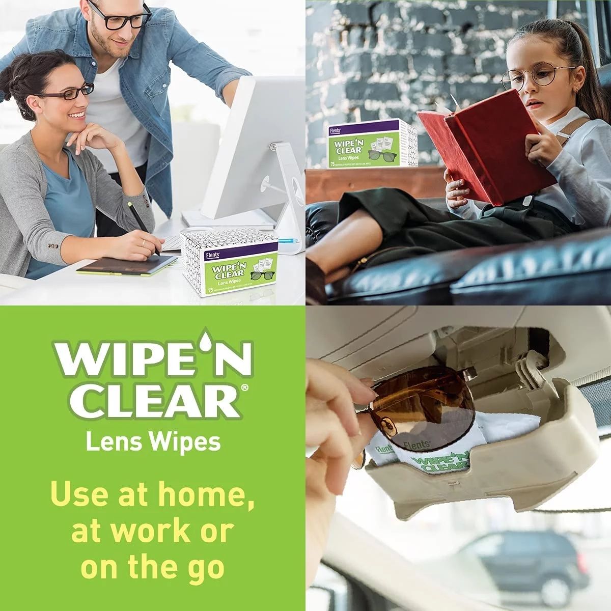 Flents Wipe 'N Clear Lens Cleaning Wipes, Anti-Streak & Fast Drying, 5"x 6" - 100 ct