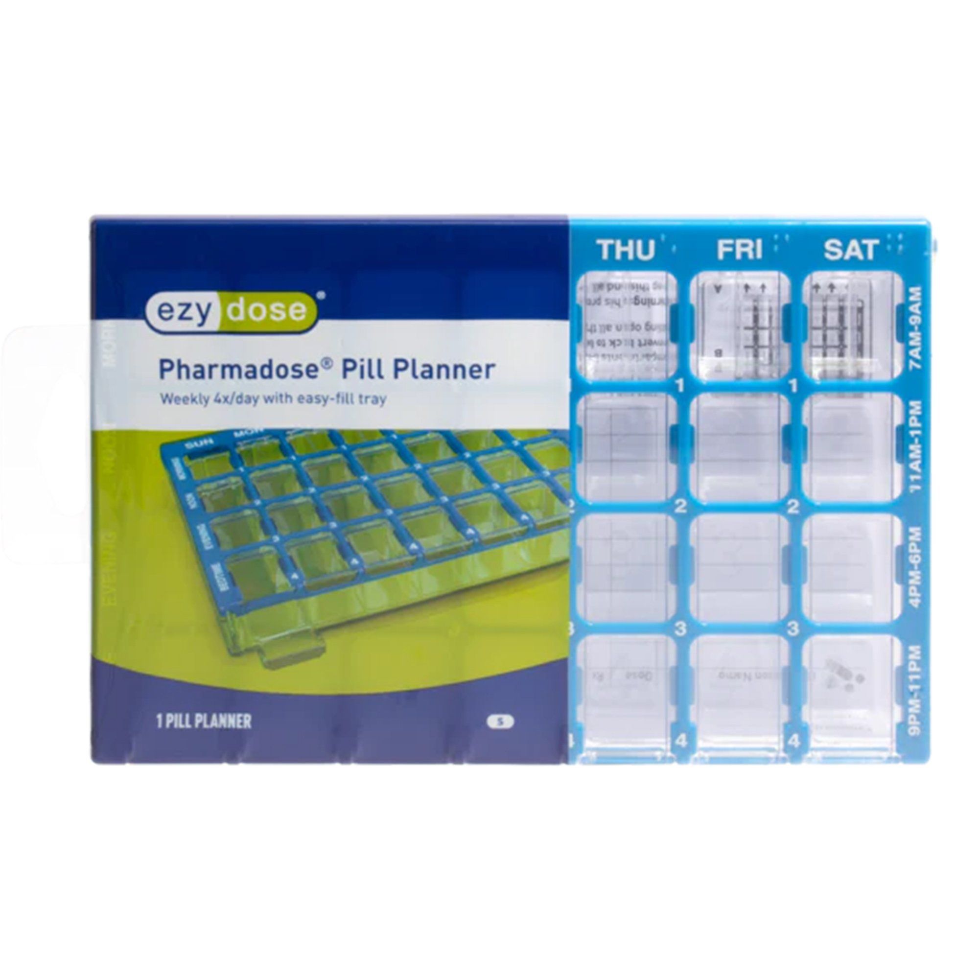 Ezy Dose Weekly (7-Day) Pharmadose Pill Organizer, 4 Times a Day Pill Planner - Small