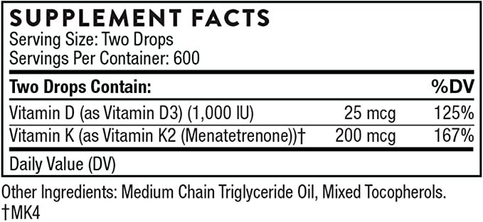 Thorne Vitamin D+K2 Liquid - 30 ml