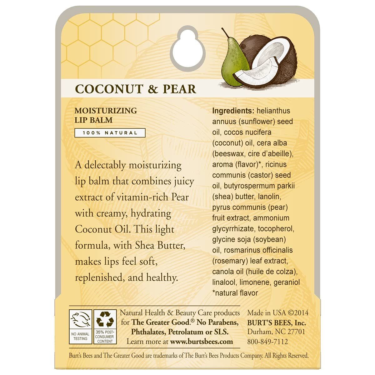 Burt's Bees® 100% Natural Moisturizing Lip Balm, Coconut & Pear - 1 ct