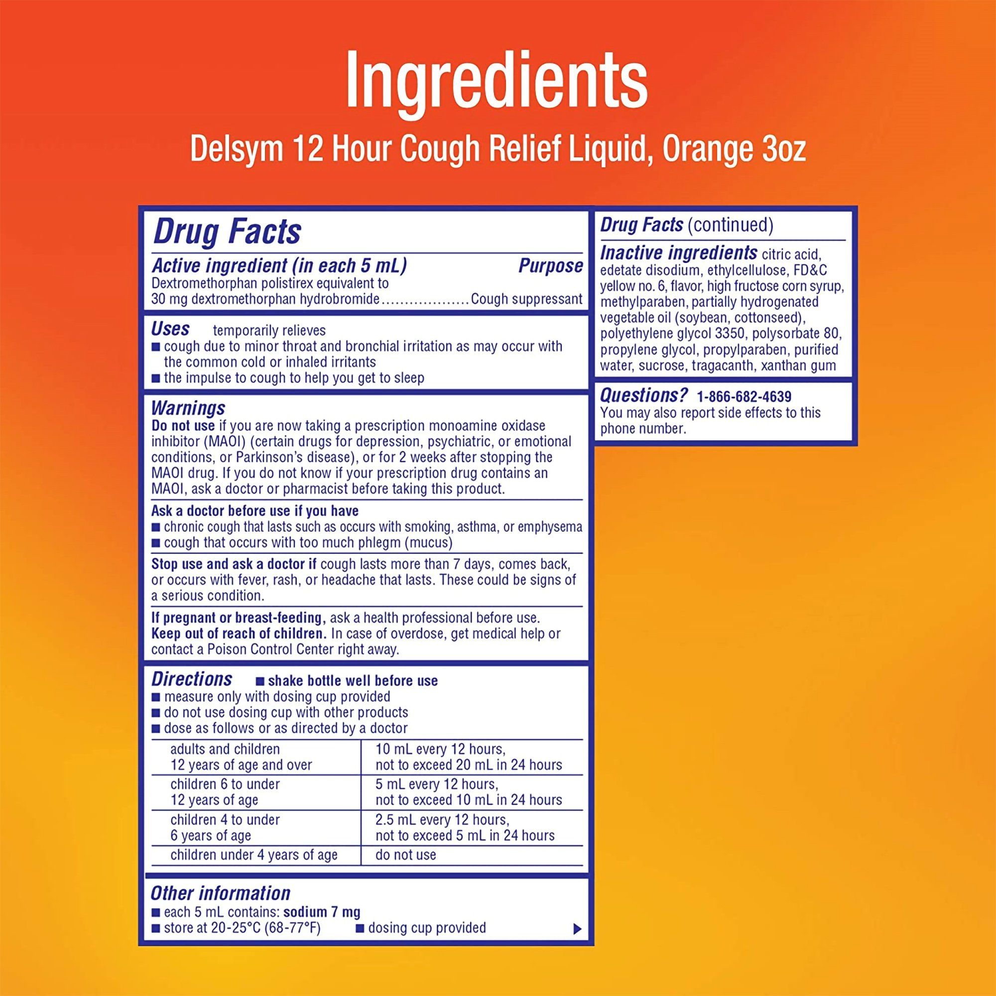 Delsym Adult Cough Suppressant Liquid, Orange Flavor - 3 fl oz