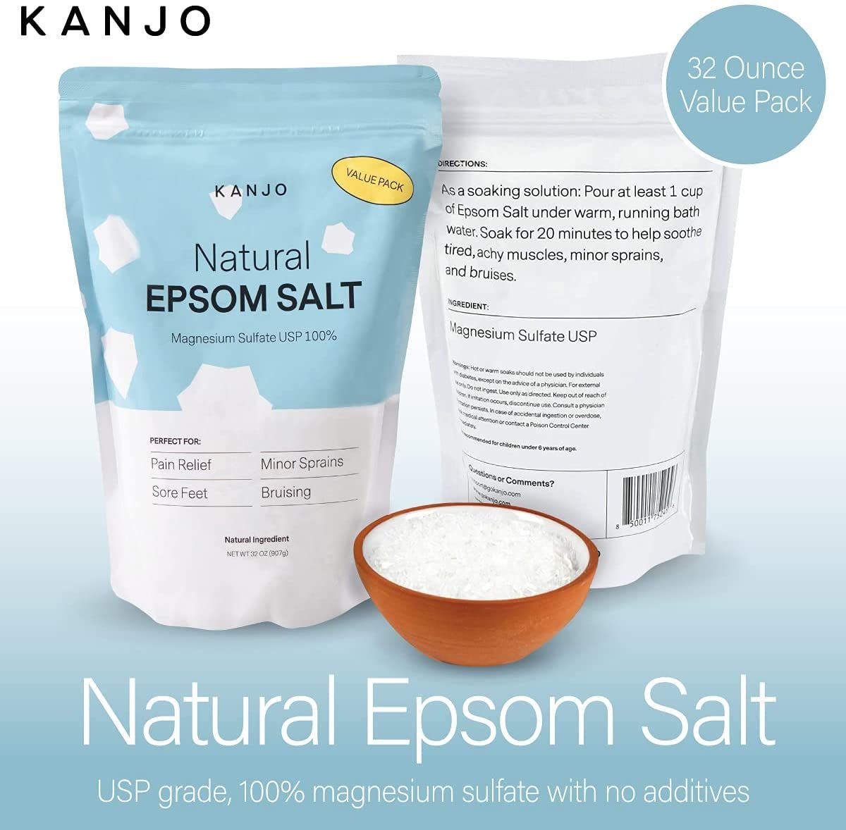 Kanjo Natural Epsom Salt, Unscented - 2 lb